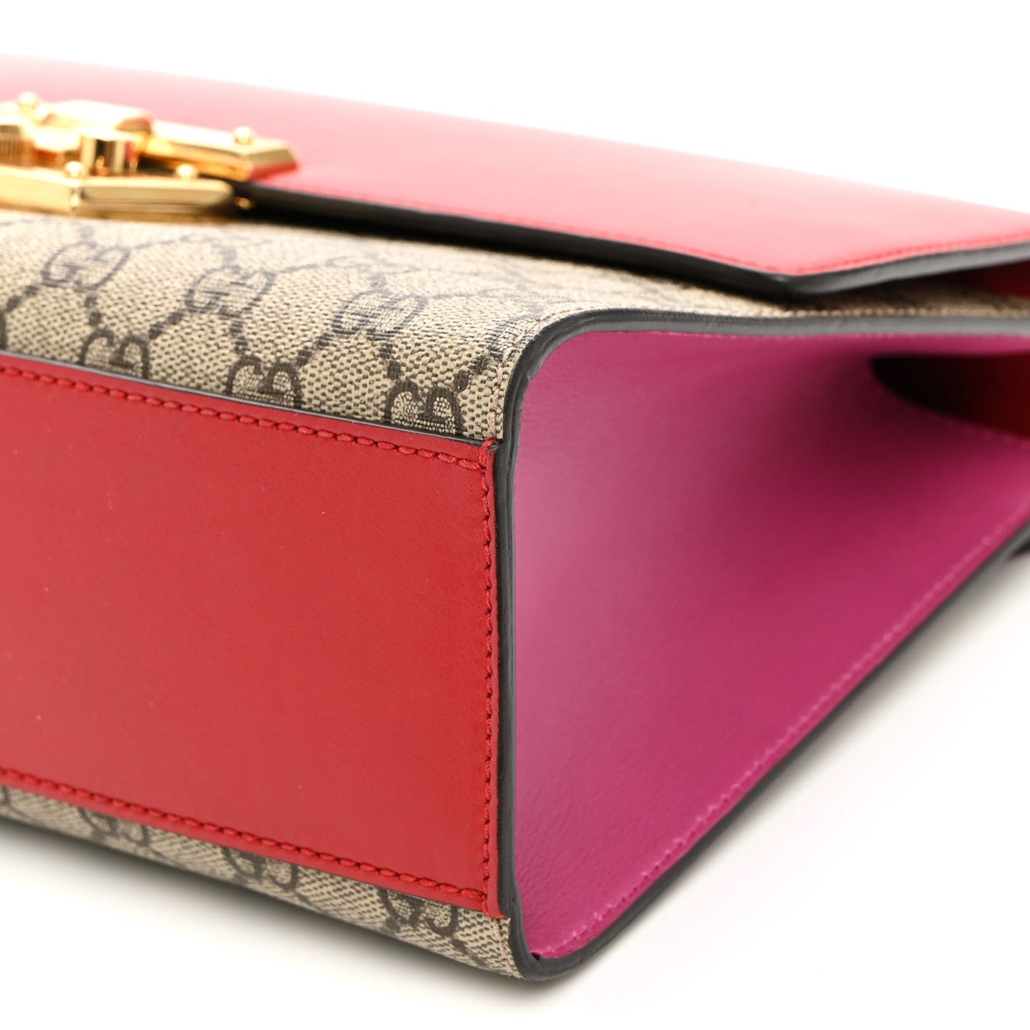 GG Supreme Monogram Calfskin Medium Padlock Shoulder Bag Beige Hibiscus Red New Rosette
