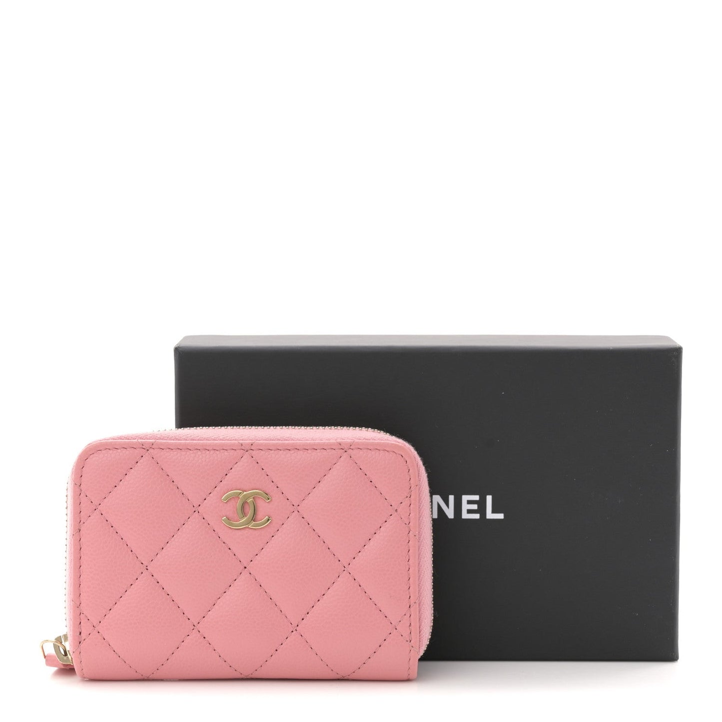 Caviar Quilted Zip Coin Purse Pink