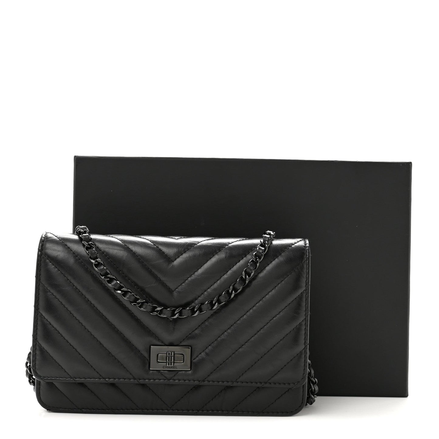 Aged Calfskin Chevron Quilted Reissue Wallet On Chain WOC So Black