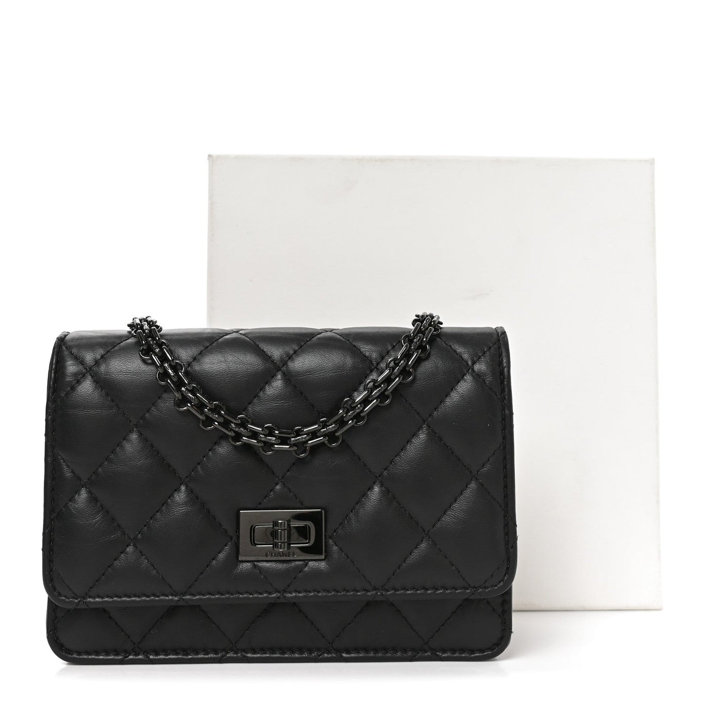 Aged Calfskin Quilted Mini Reissue Wallet On Chain WOC So Black