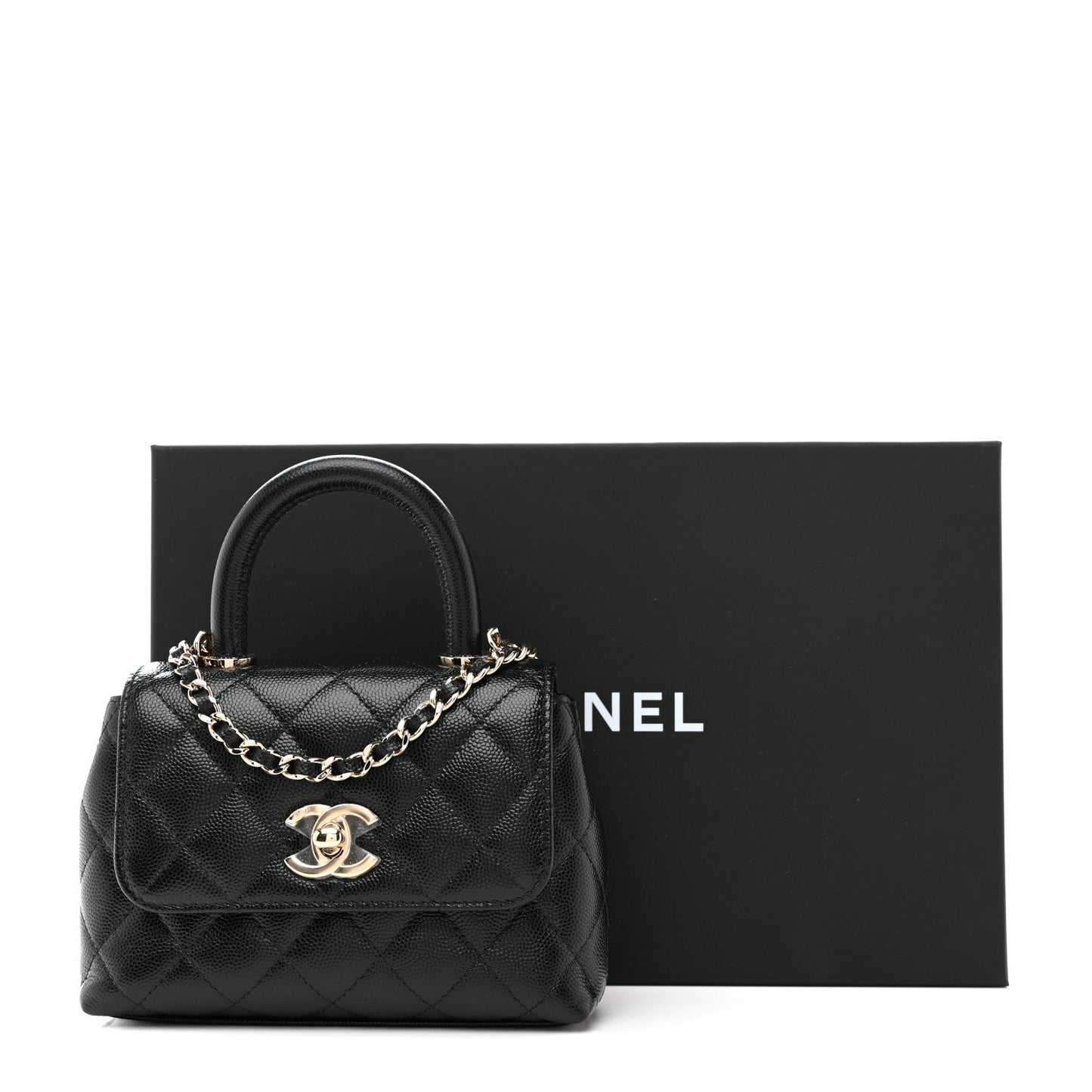 Caviar Quilted Coco Handle Clutch With Chain Black