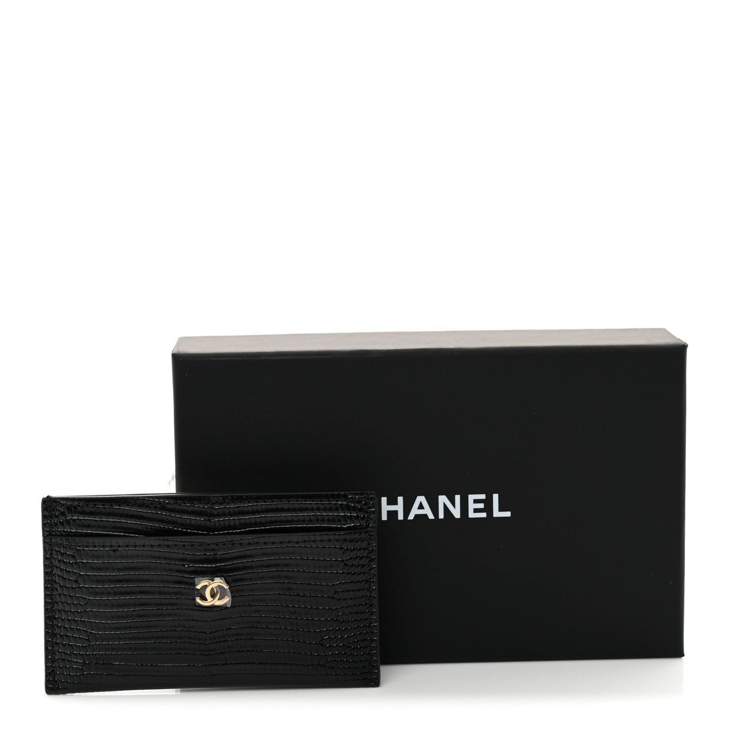 Calfskin Lizard Embossed Card Holder Black
