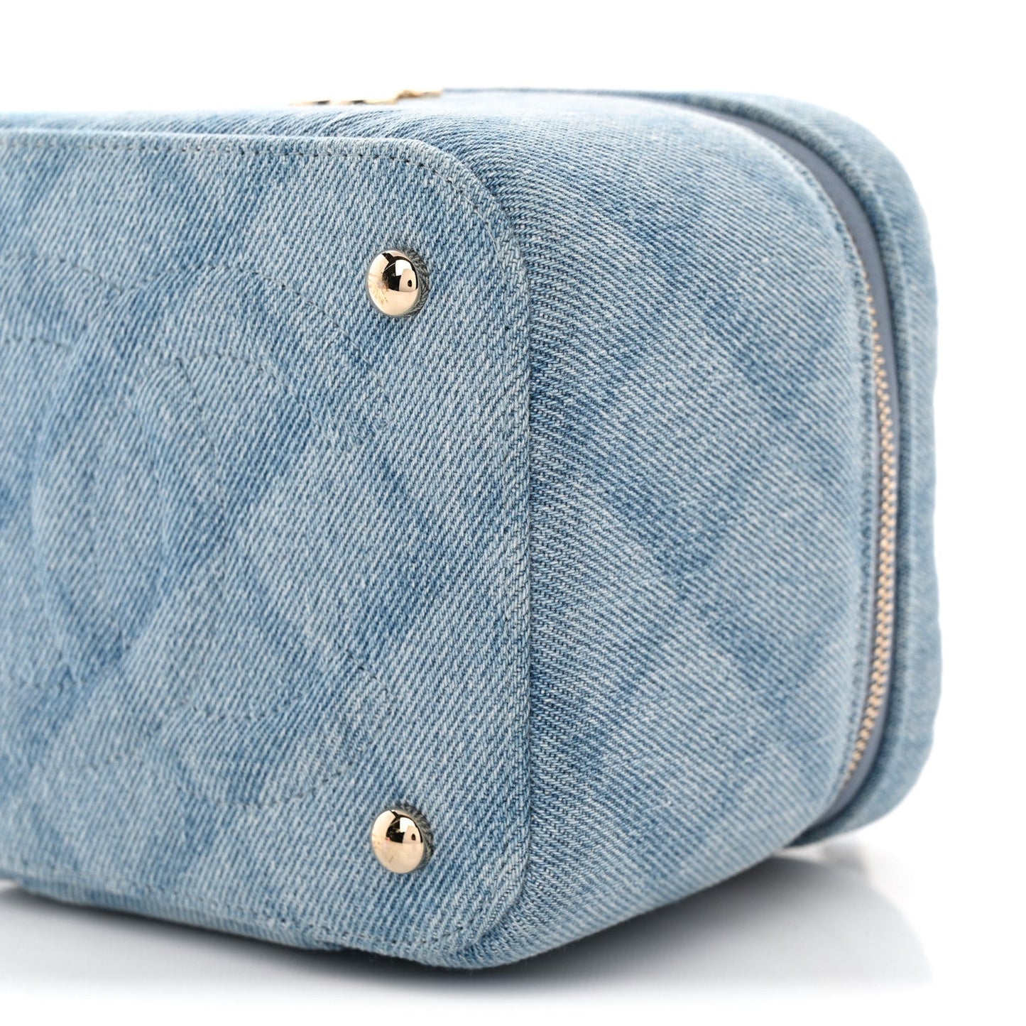 Denim Quilted Small CC Vanity Case Blue