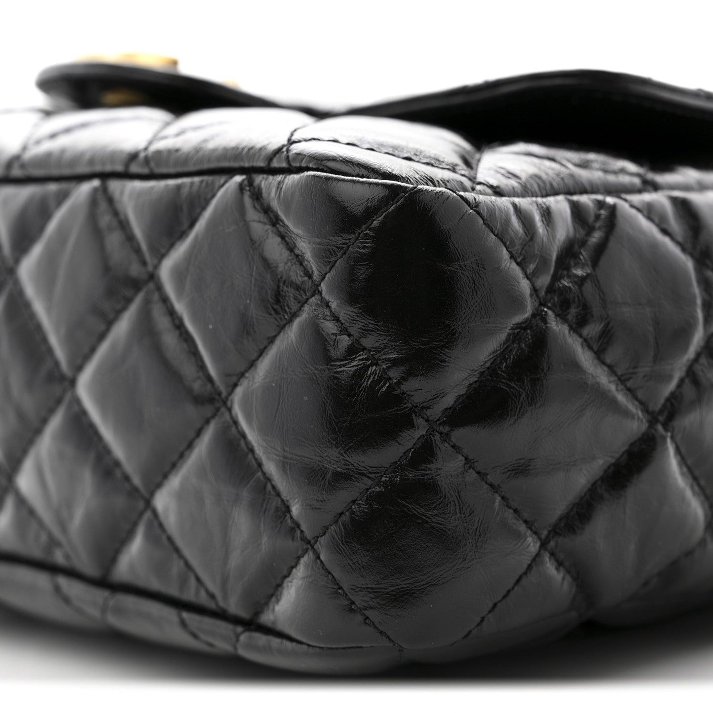 Shiny Crumpled Calfskin Quilted Wavy CC Hobo Black