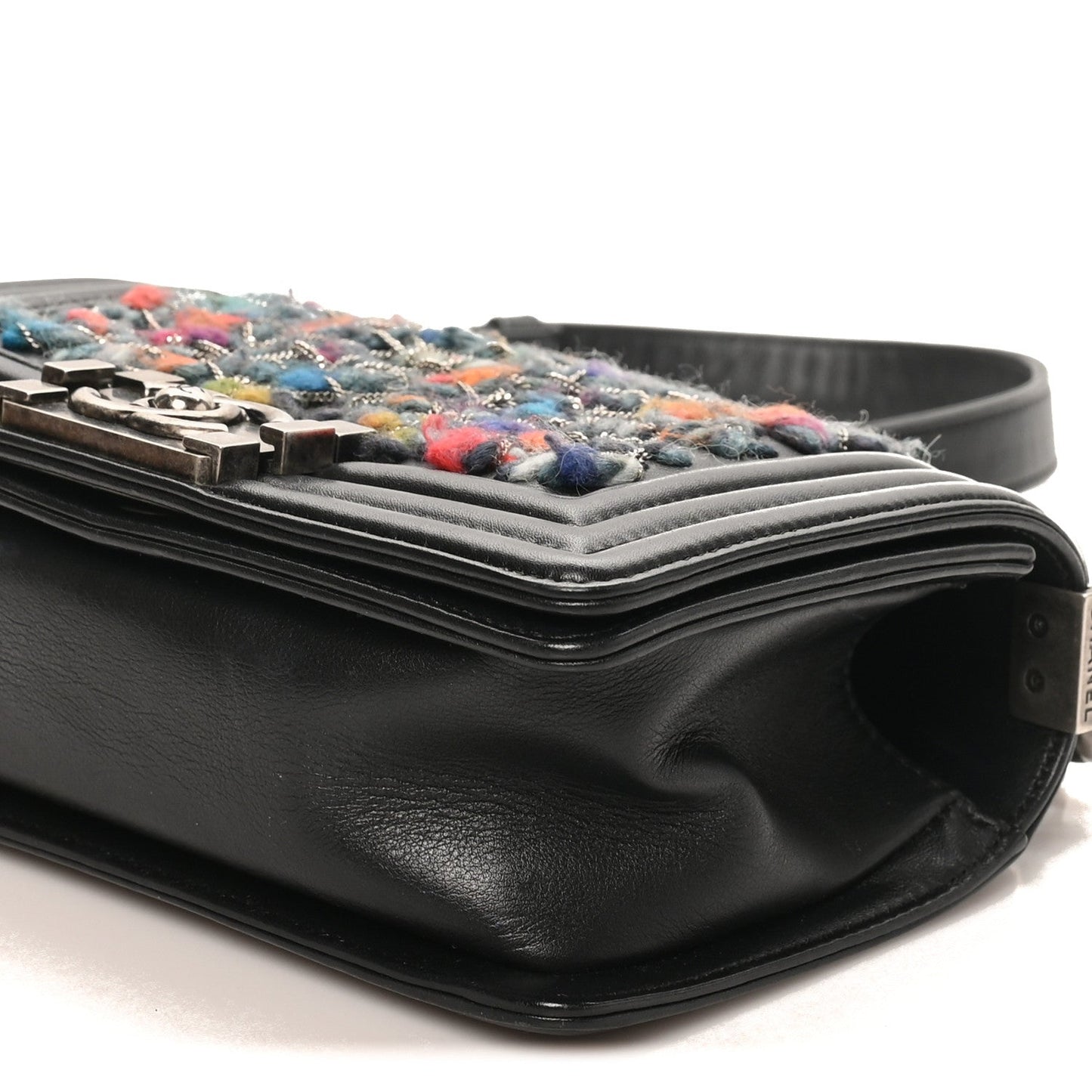 Calfskin Tweed Chain Small Boy Flap Black
