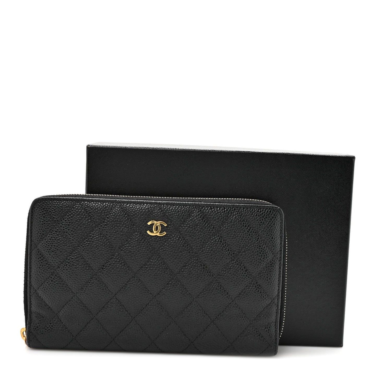 Caviar Quilted Large Zip Around Organizer Wallet Black