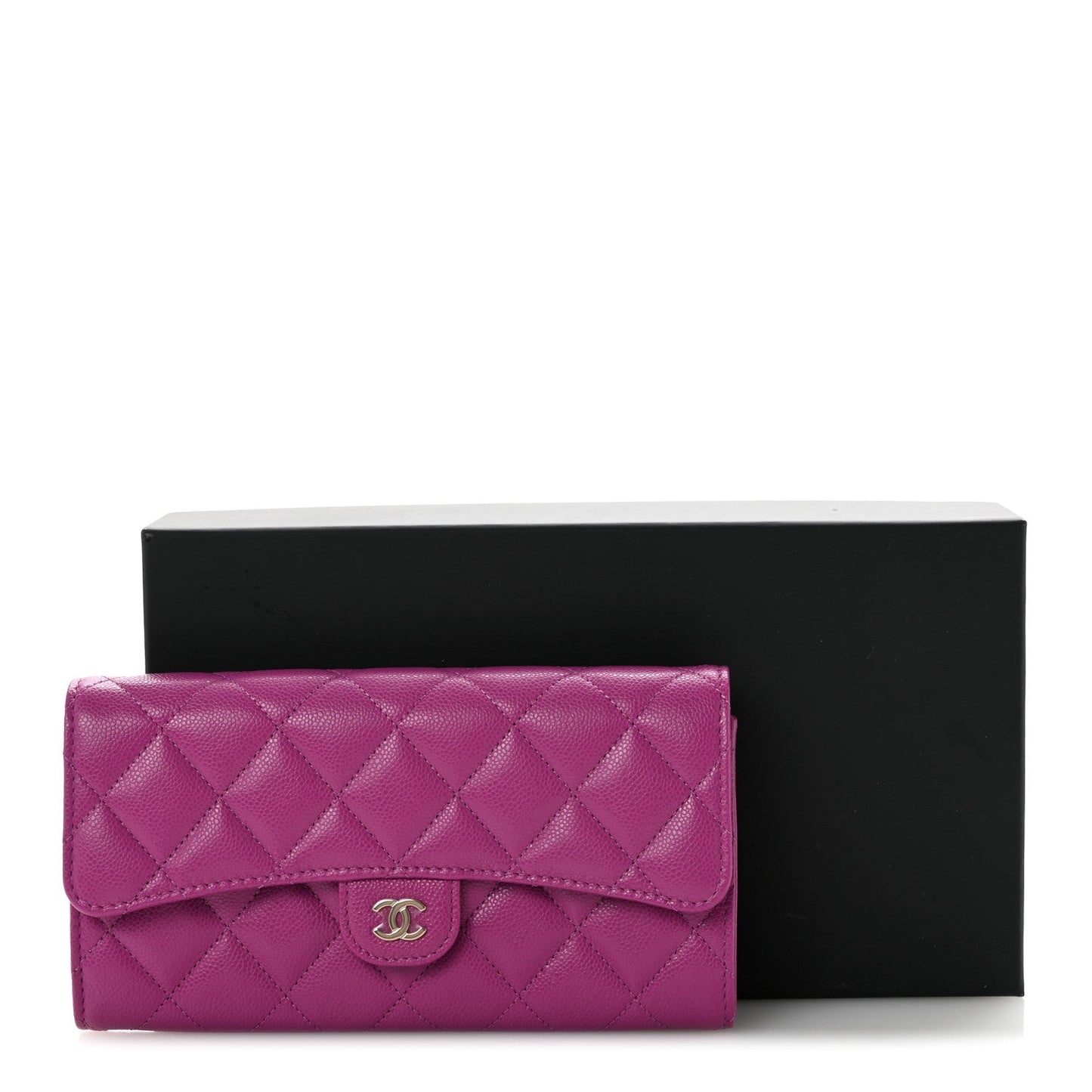 Caviar Quilted Large Flap Wallet Purple