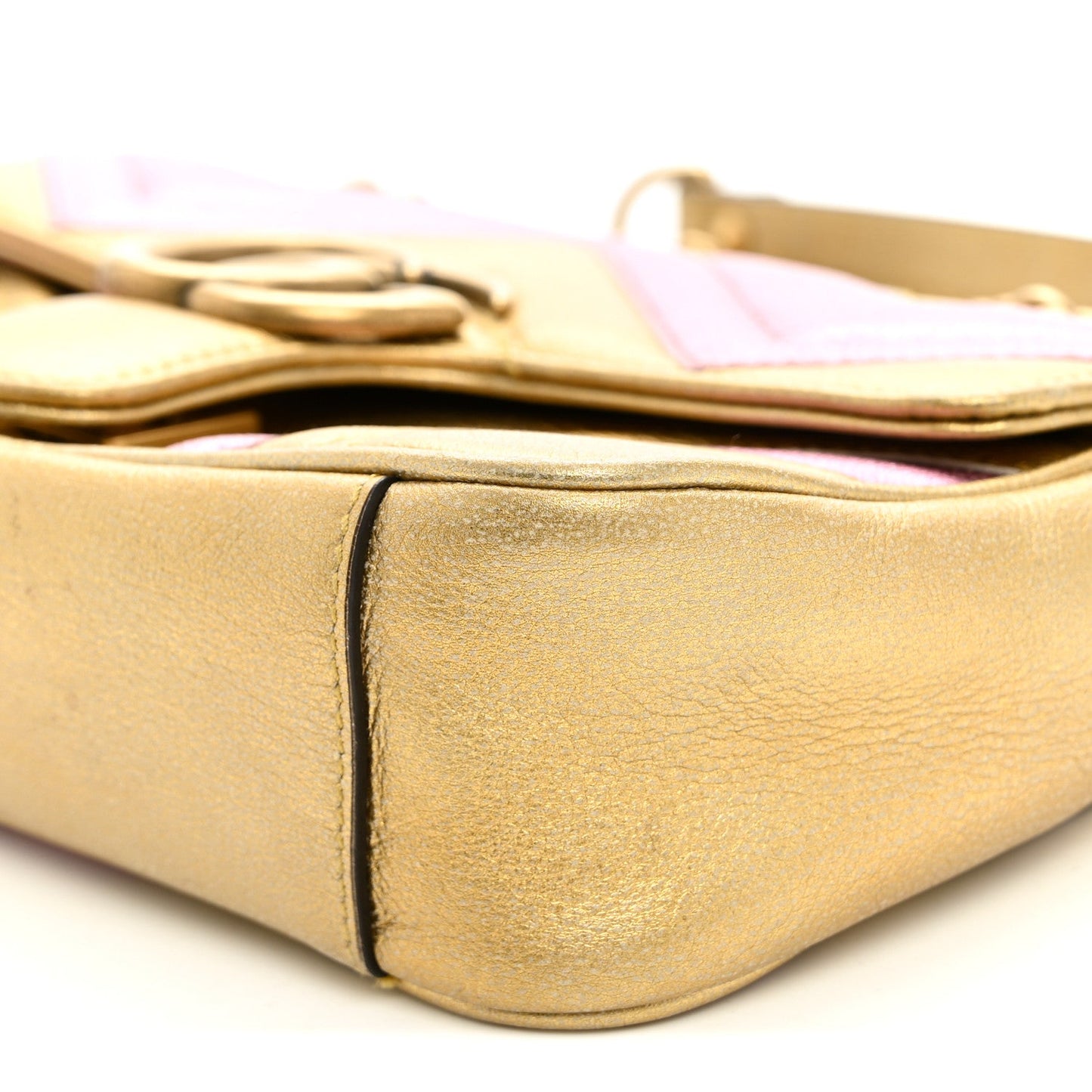 Metallic Calfskin Matelasse Mini GG Marmont Shoulder Bag Gold Pink