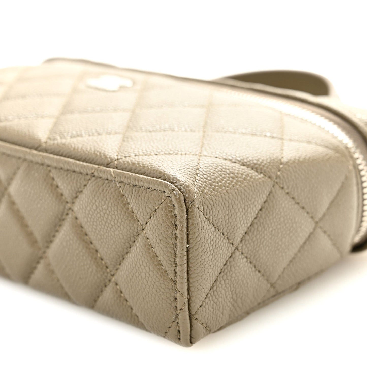 Caviar Quilted Top Handle Slim Vanity With Chain Dark Khaki