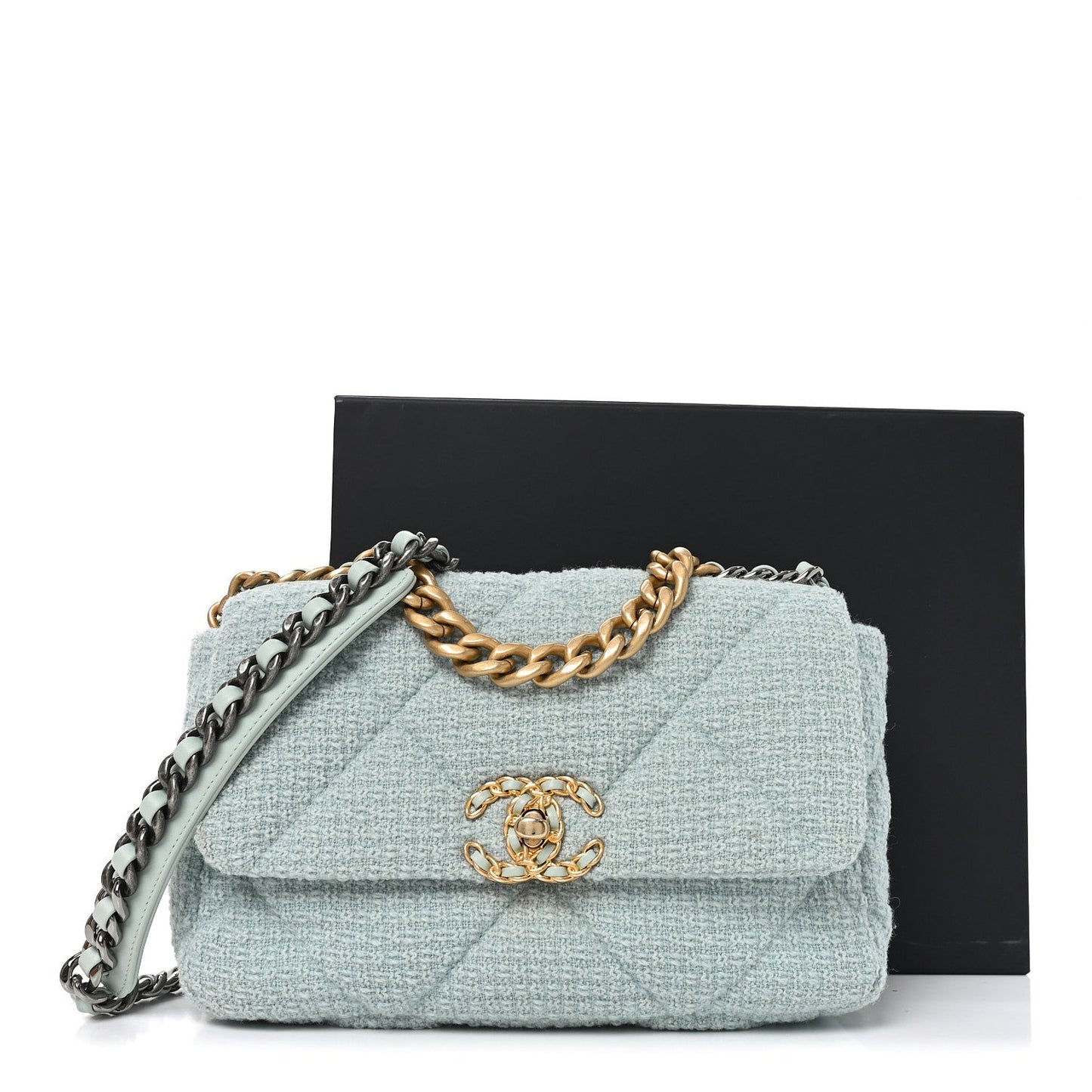 Tweed Quilted Medium Chanel 19 Flap Blue Multicolor