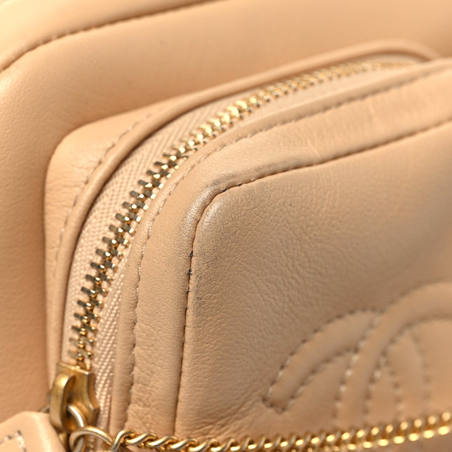 Calfskin Quilted Small Camera Case Beige Beige