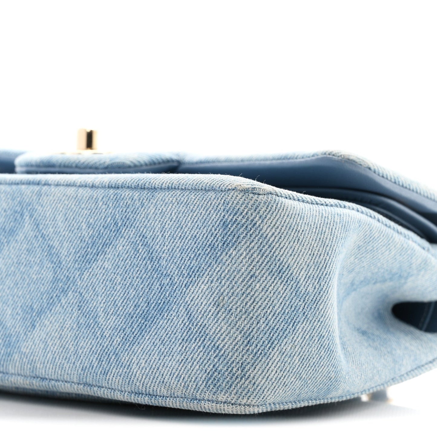 Printed Denim Quilted Small Double Flap Light Blue