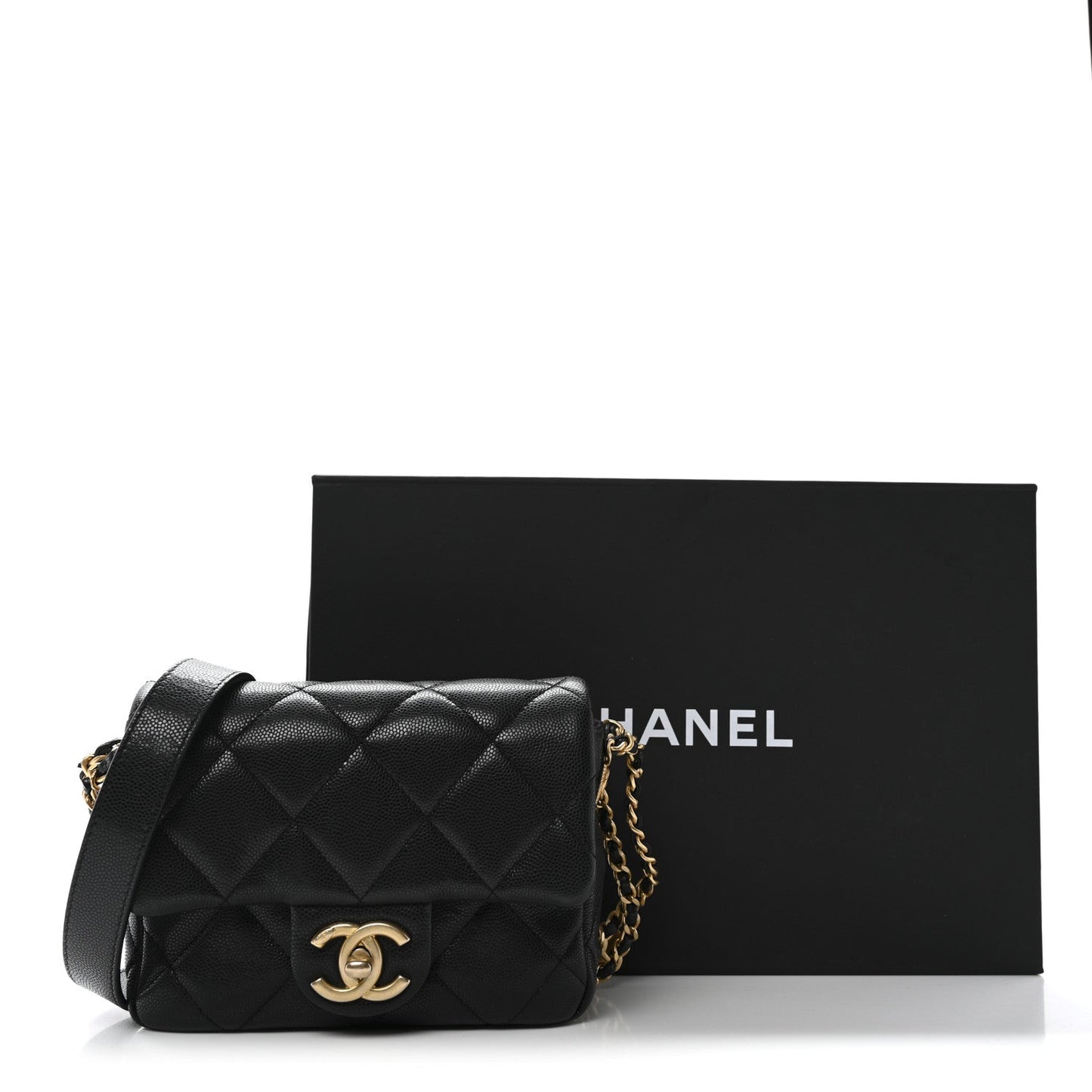 Caviar Quilted Mini Twist Your Buttons Flap Black
