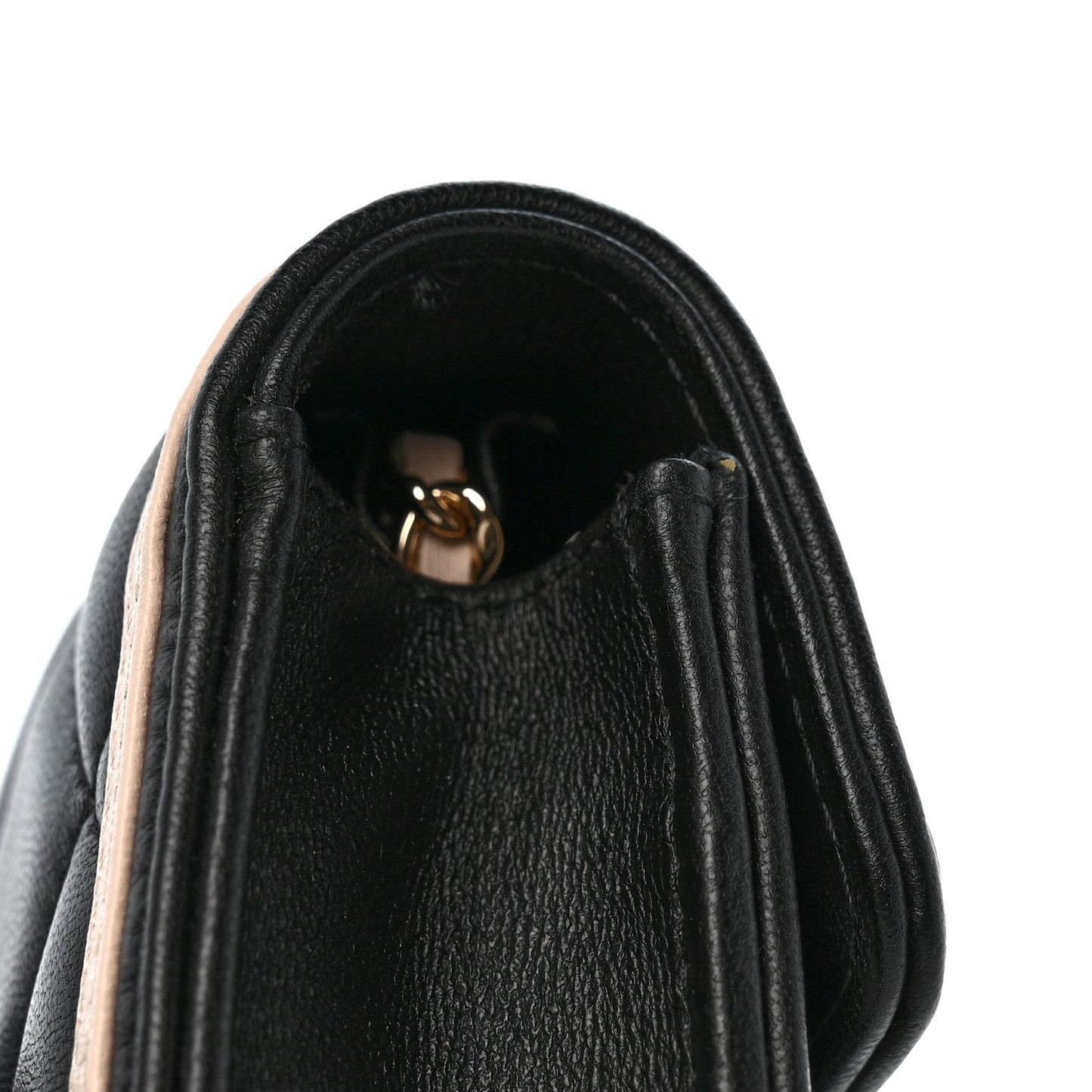 Lambskin Quilted Flap Clutch On Chain Black Beige