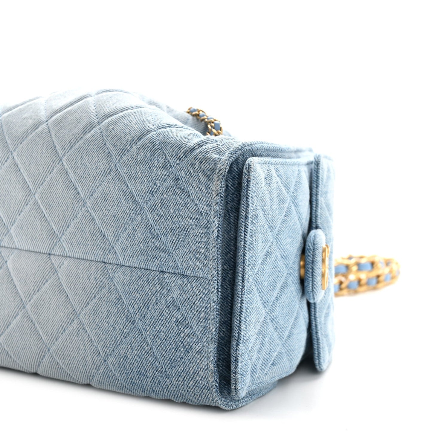 Washed Denim Quilted Small Chanel 25 Handbag Blue