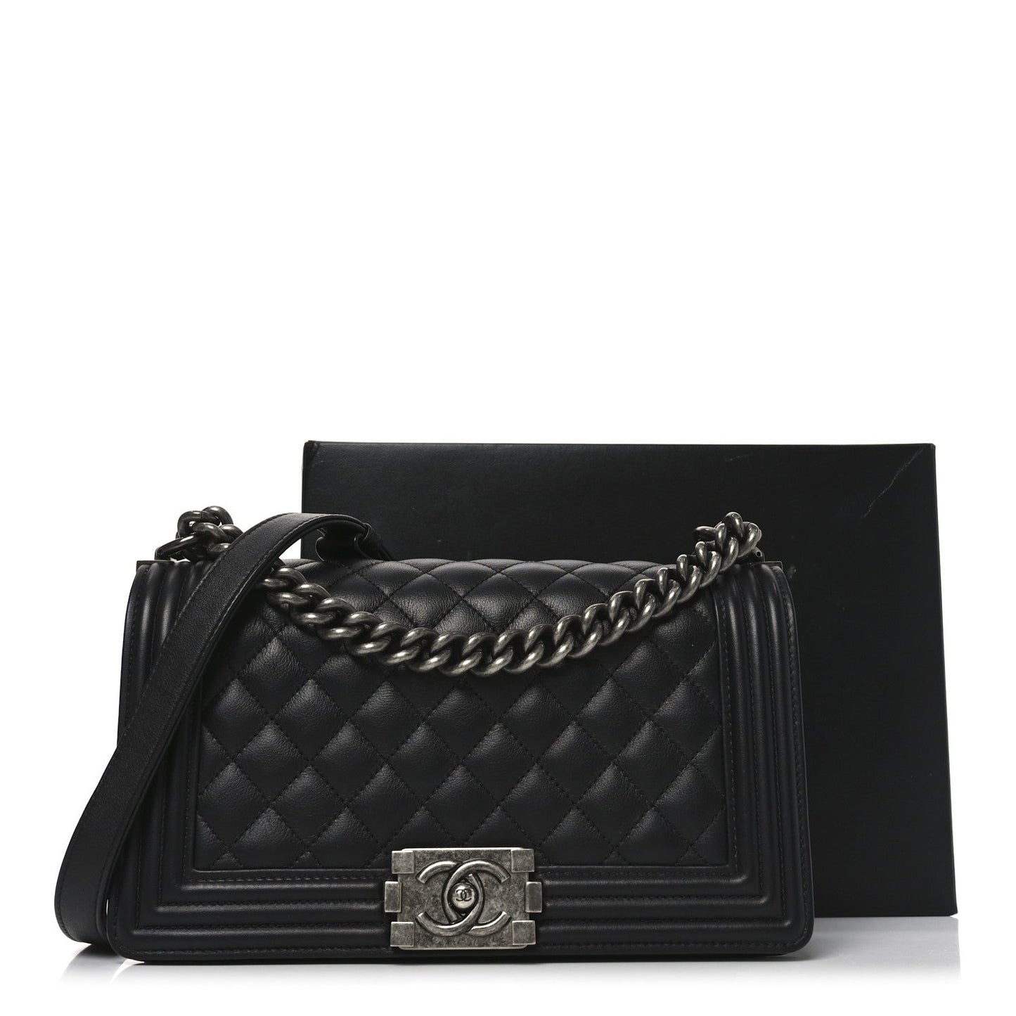 Calfskin Quilted Medium Boy Flap Black