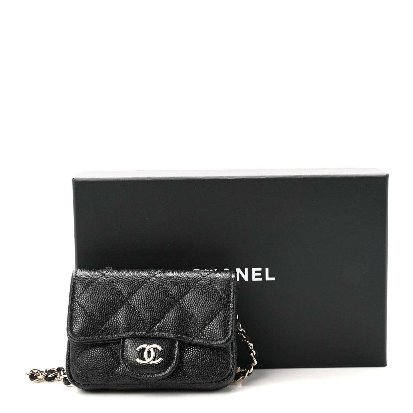 Caviar Quilted Mini Chain Belt Bag Black