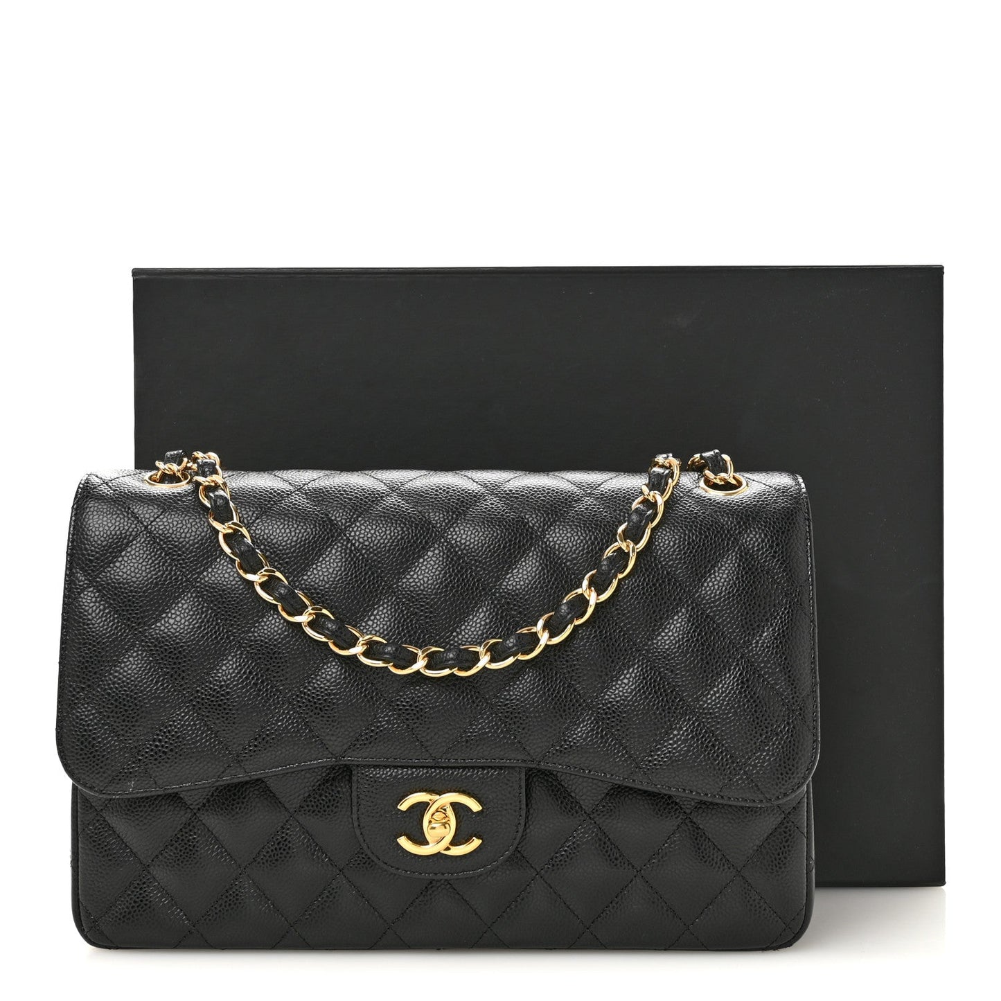 Caviar Quilted Jumbo Double Flap Black