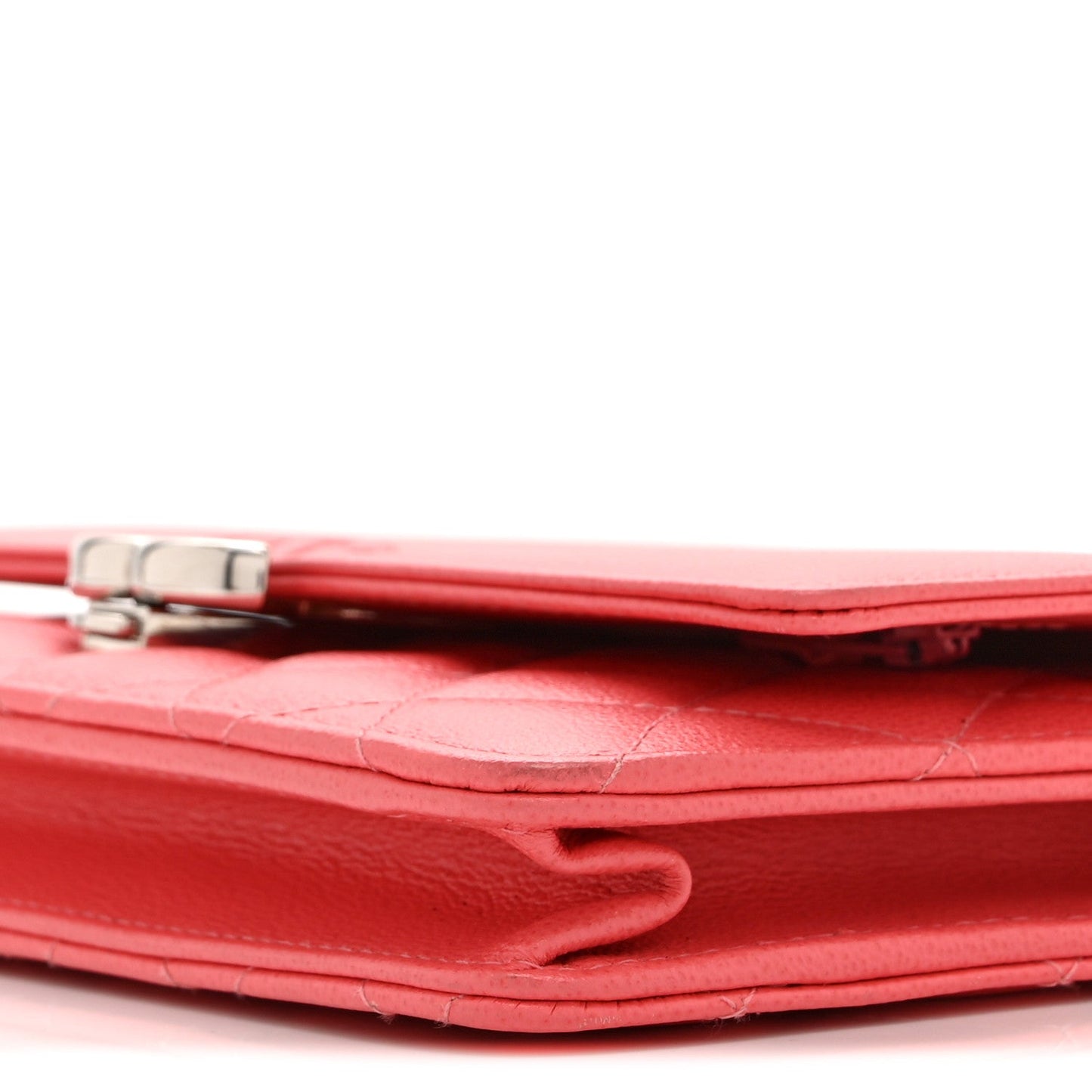 Grained Calfskin Quilted CC Box Wallet On Chain WOC Pink