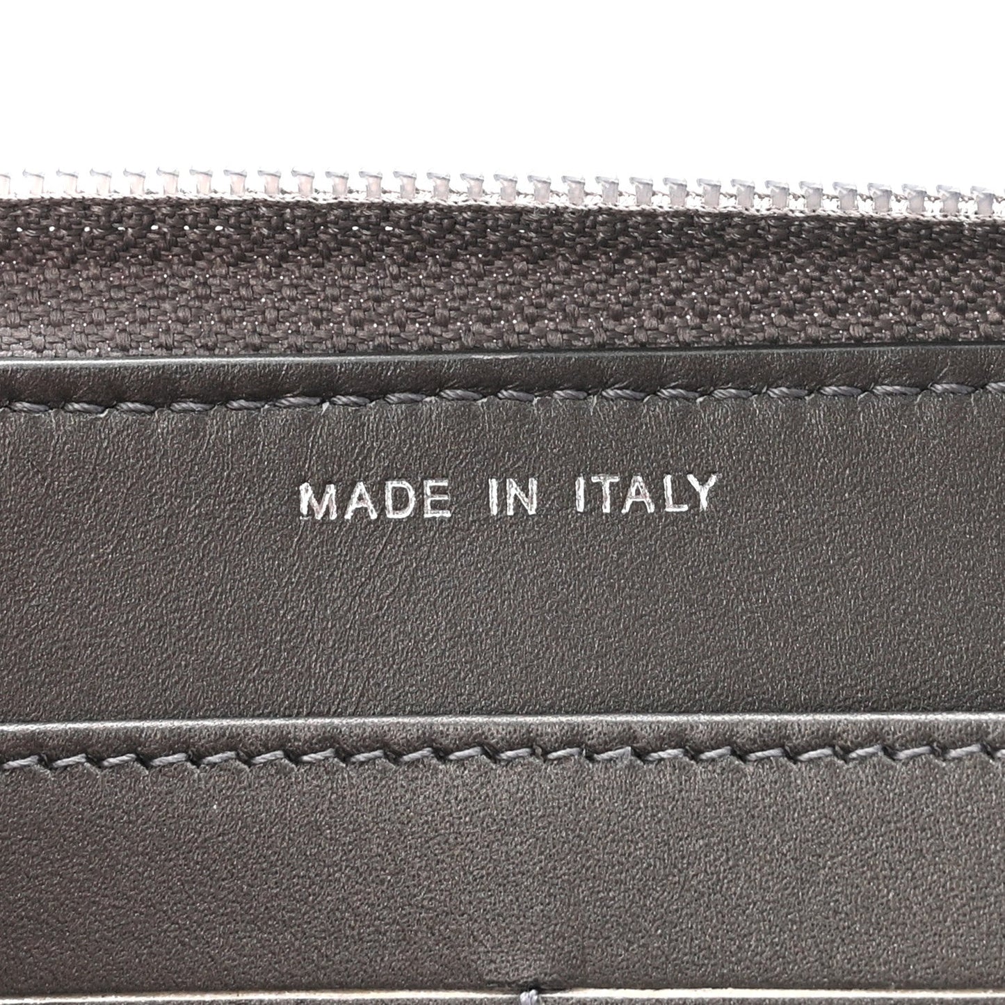 Iridescent Calfskin Quilted Tartan Button Zip Around Wallet Grey