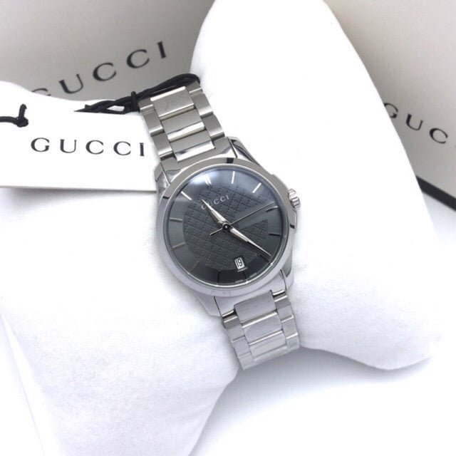 Gucci G Timeless Grey Dial Silver Steel Strap Watch For Women - YA126522