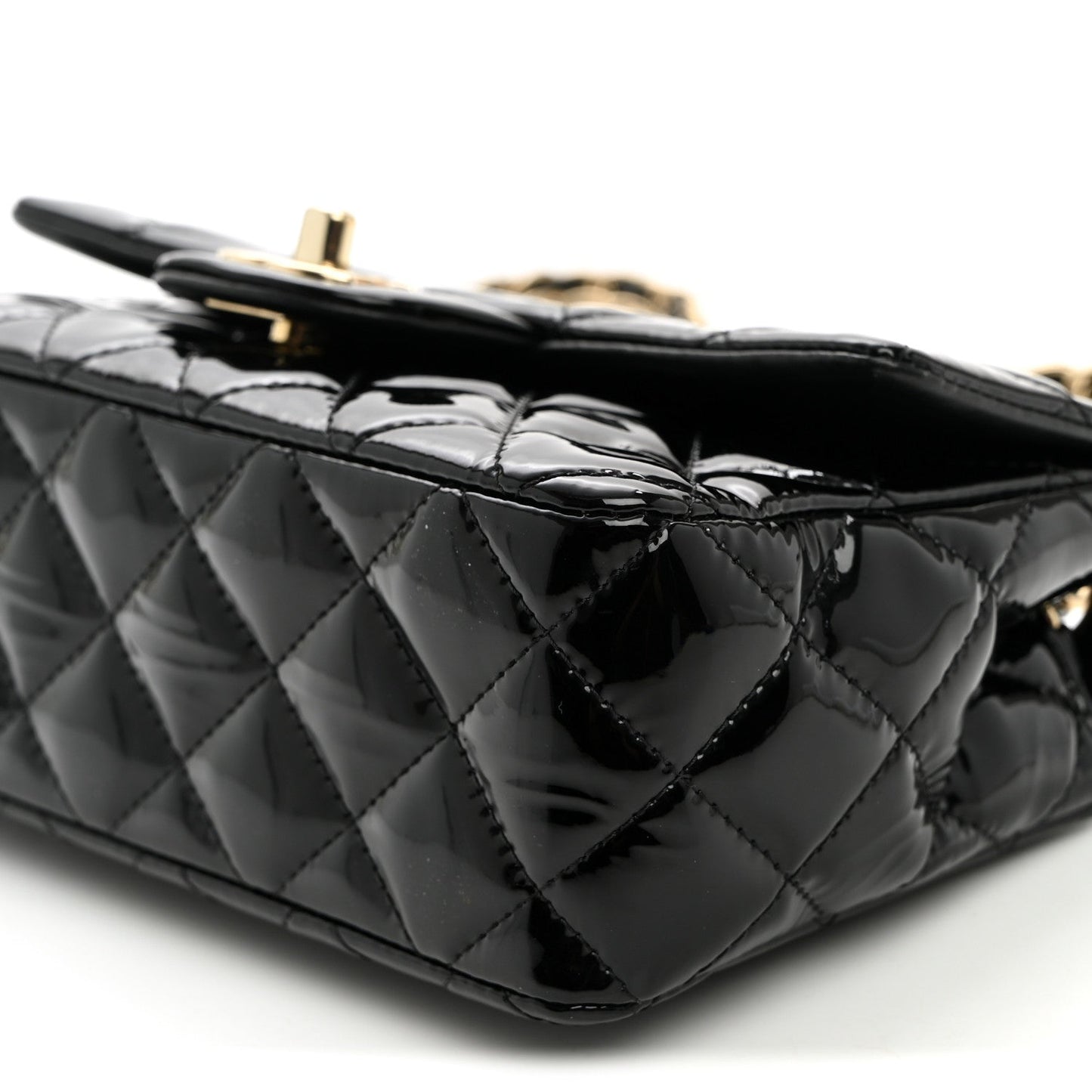 Patent Calfskin Quilted Mini Rectangular Flap Black