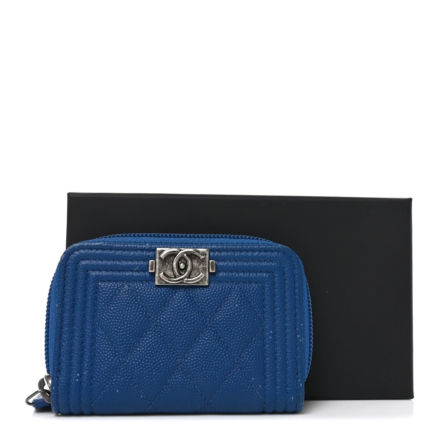 Caviar Quilted Boy Zip Around Coin Purse Wallet Blue