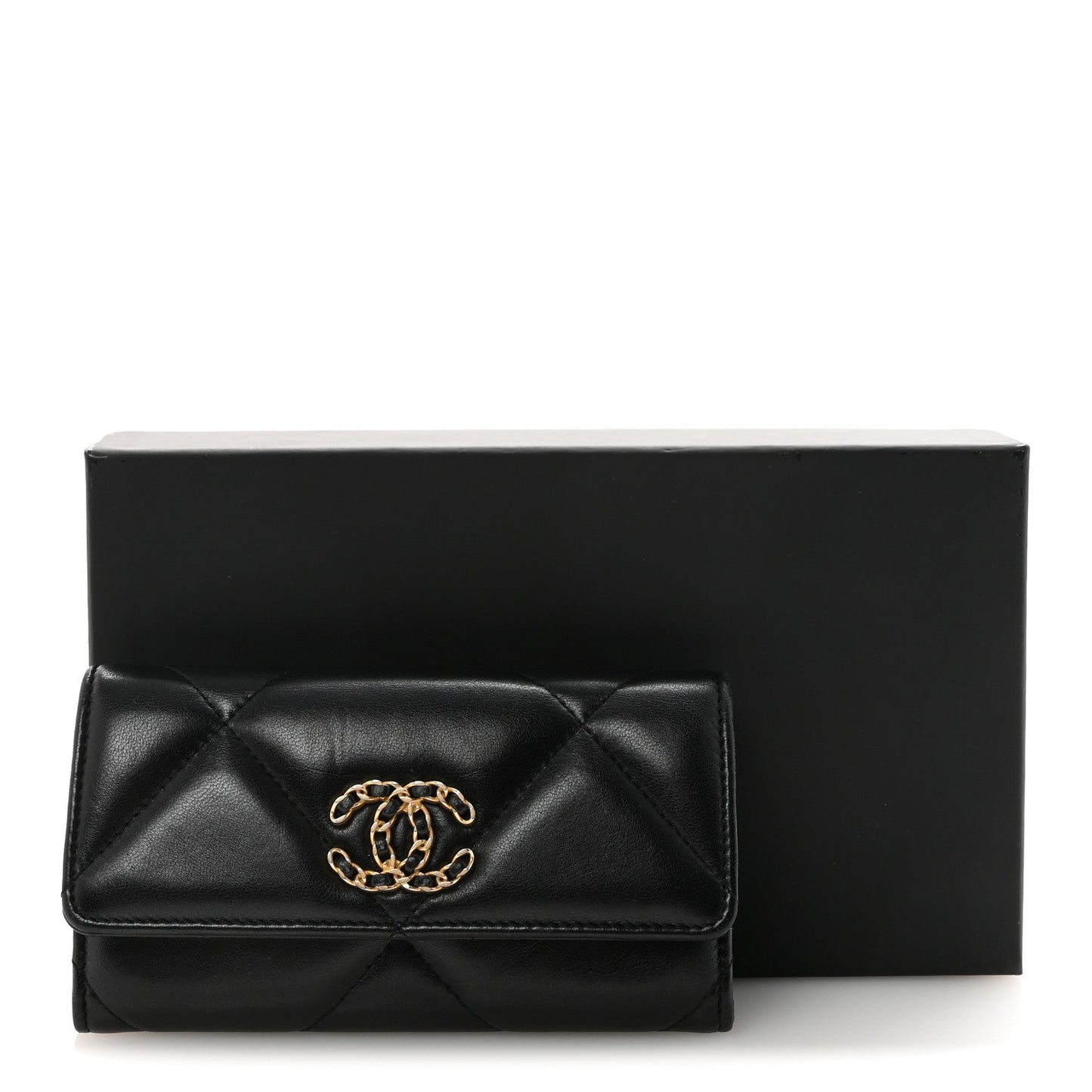 Lambskin Quilted Chanel 19 Flap Wallet Black