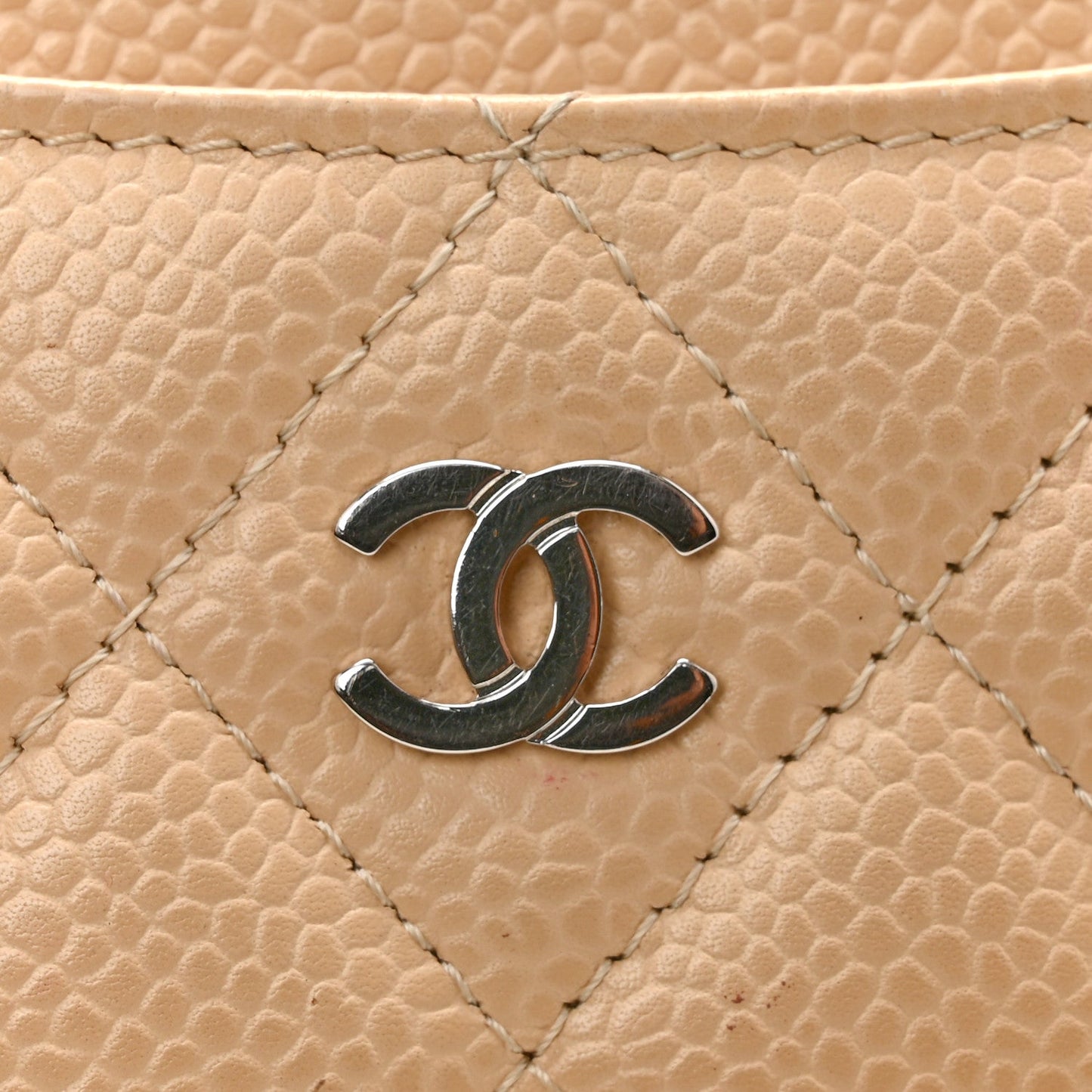 Caviar Quilted Card Holder Beige