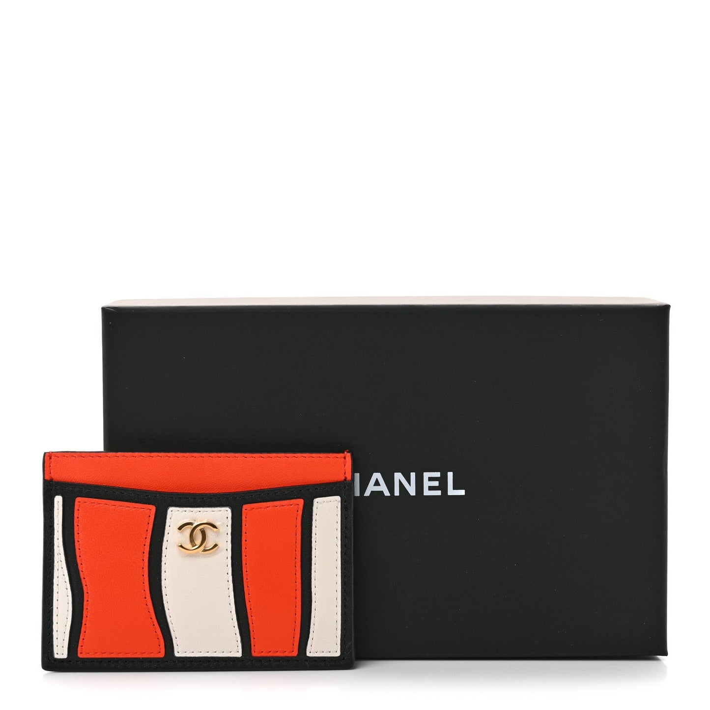 Lambskin Coco Beach Card Holder Orange White Black
