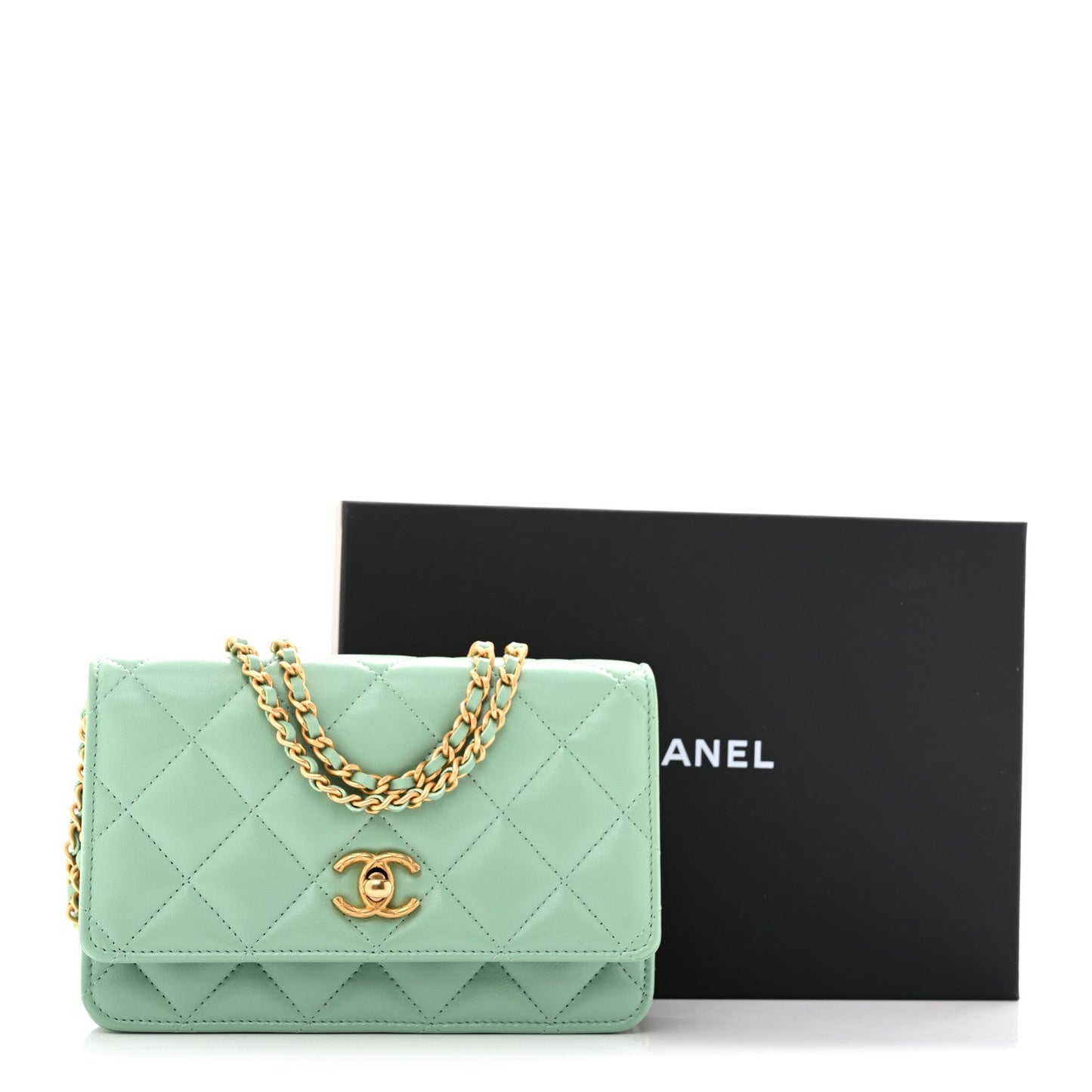 Lambskin Quilted Logo WOC Wallet On Chain Green