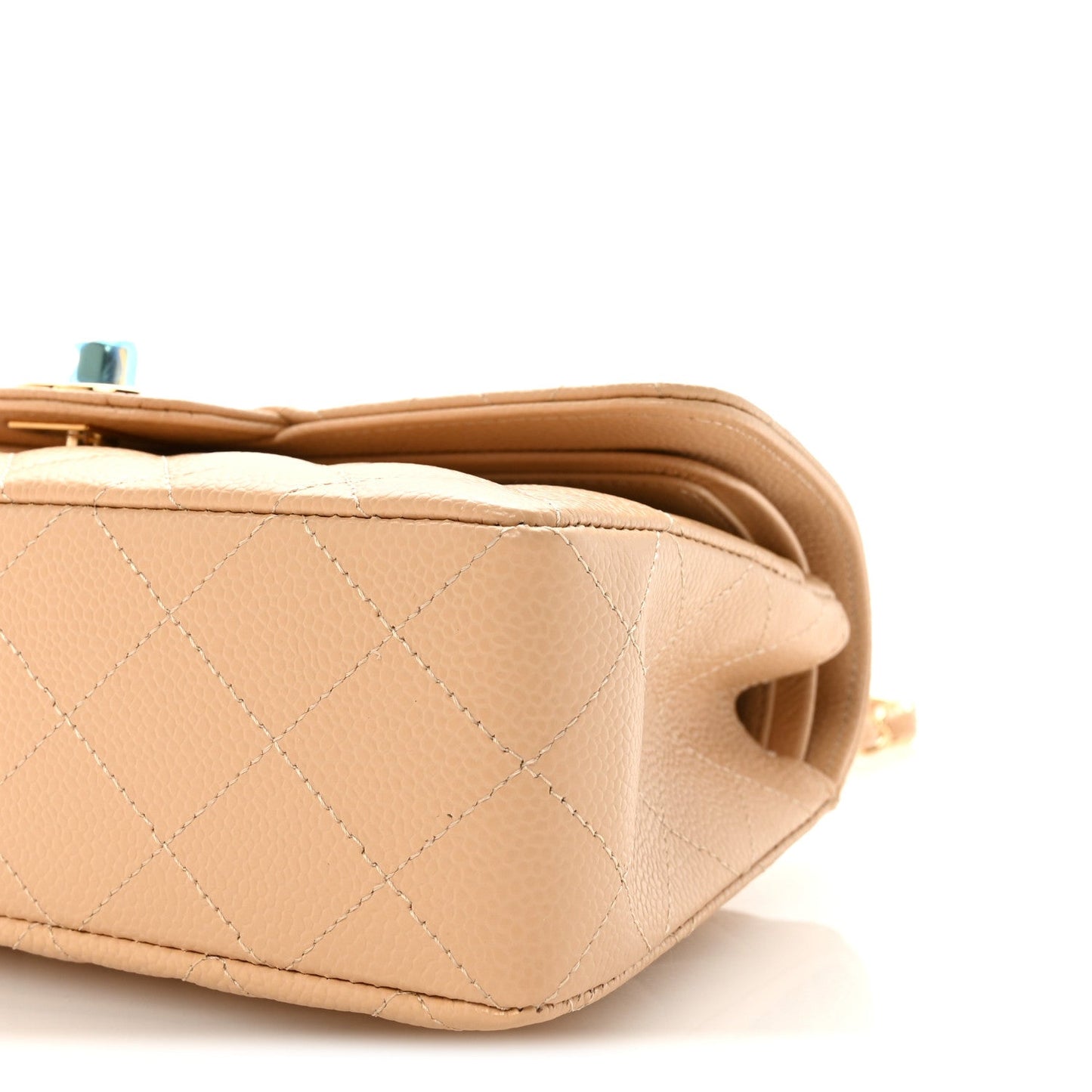 Caviar Quilted Small Double Flap Beige