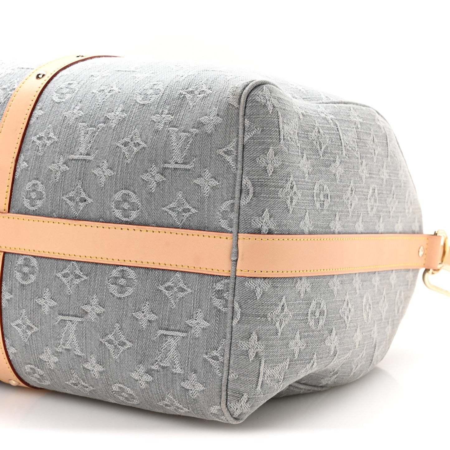Denim Monogram Studded Keepall Bandouliere 45 Cloudy Grey