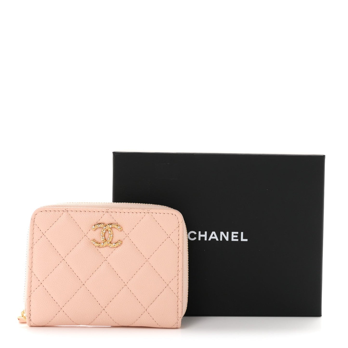 Caviar Crystal Quilted CC Zip Coin Purse Light Pink