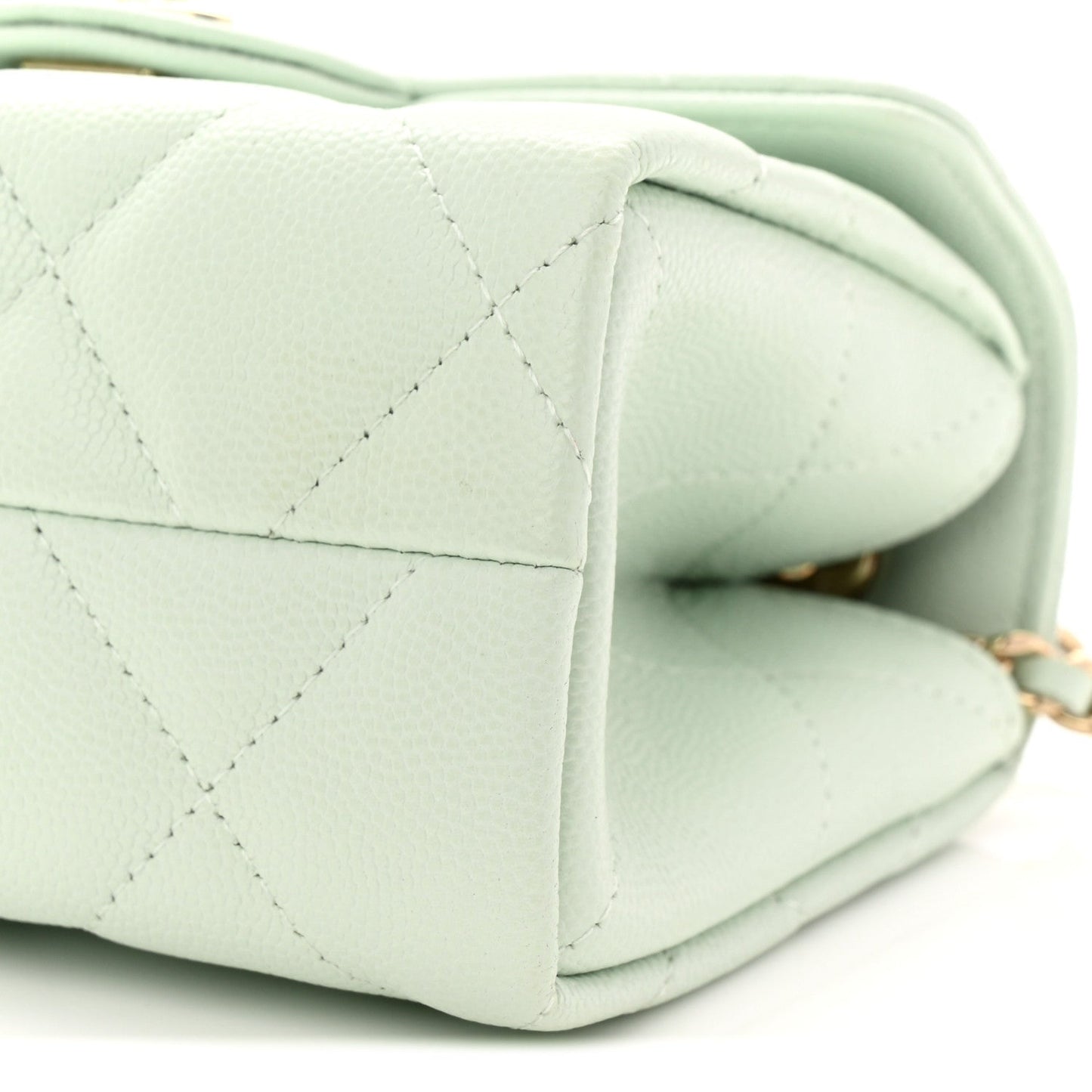 Caviar Quilted Retro Twist Top Handle Clutch Light Green