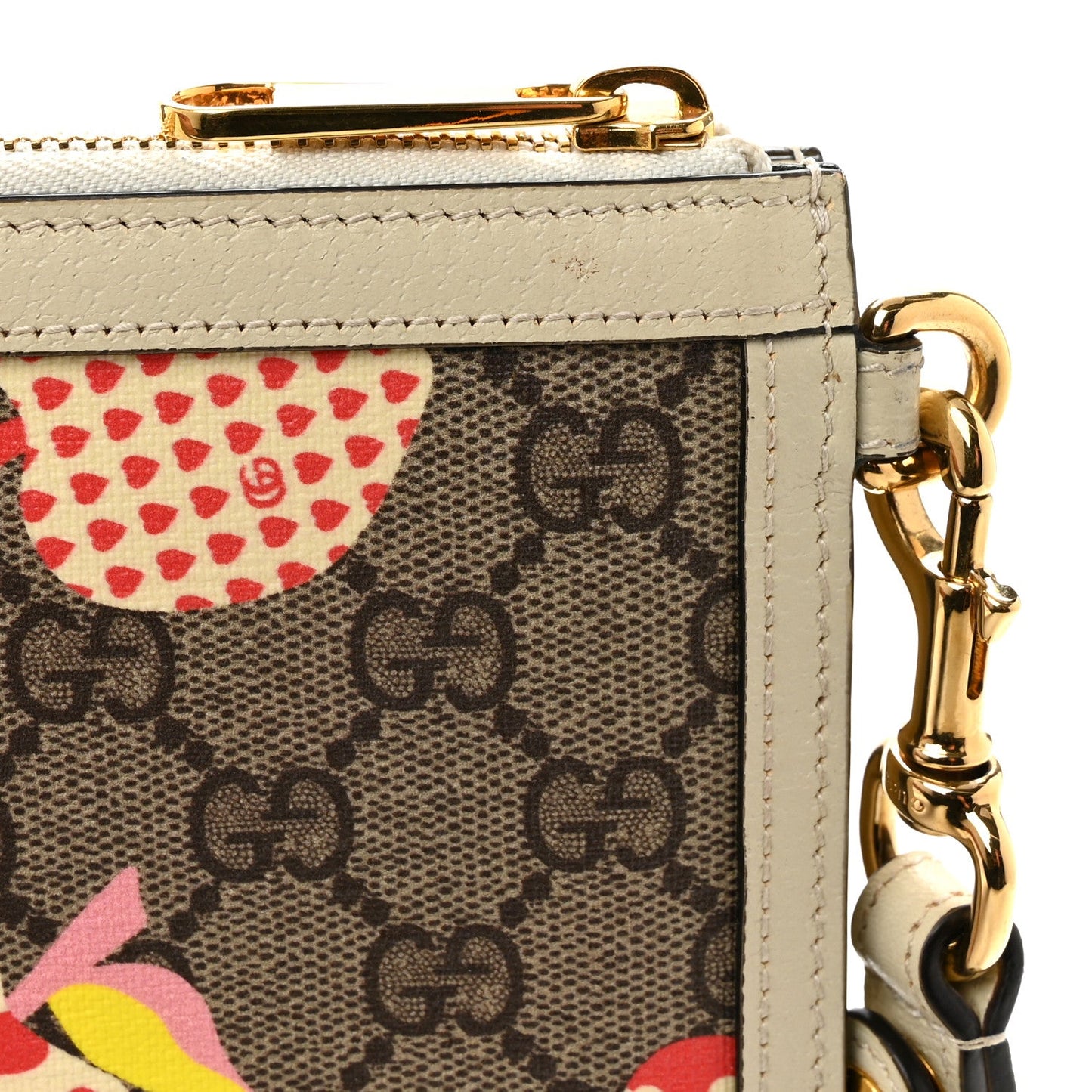 GG Supreme Monogram Les Pommes Interlocking G Wristlet Pouch Beige Multicolor Mystic White