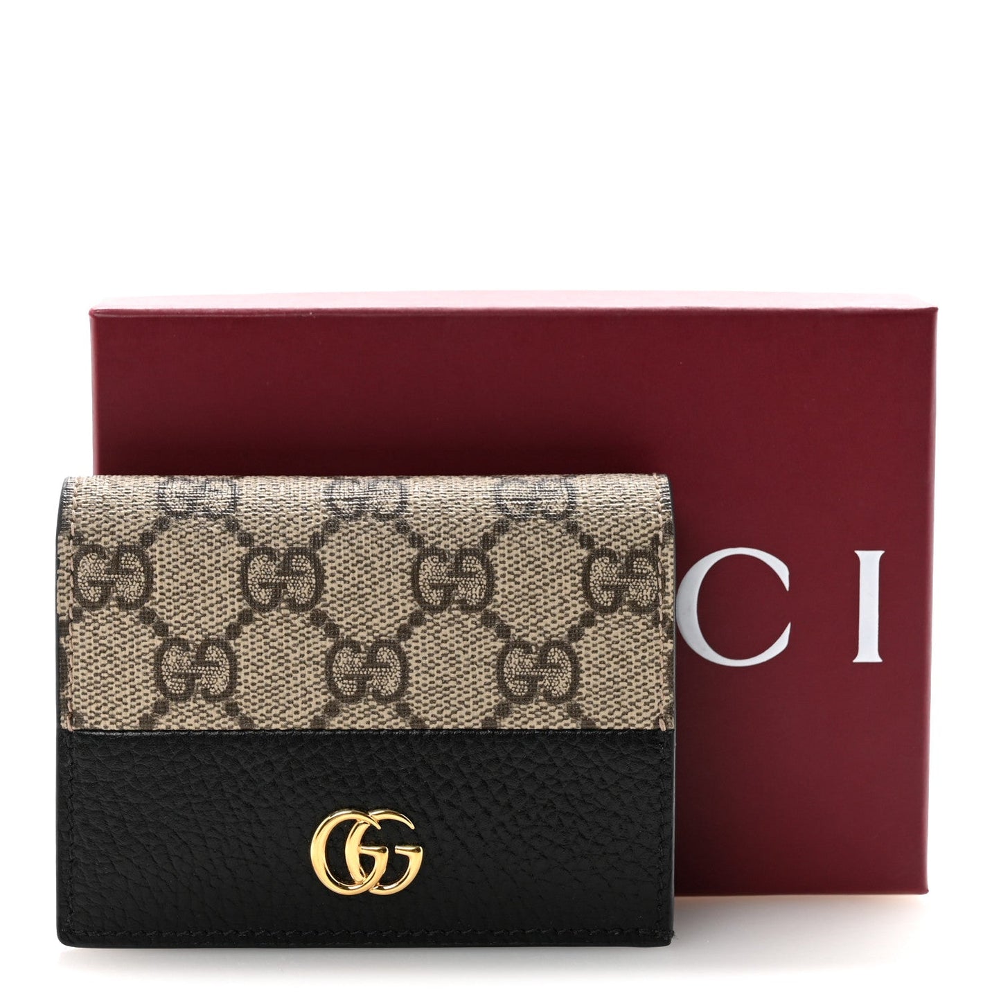 Dollar Calfskin GG Supreme Monogram GG Marmont Card Case Black Beige Ebony