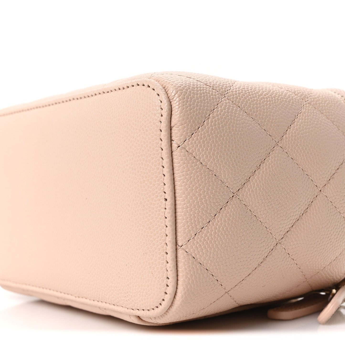 Caviar Quilted Small Vanity Case With Chain Light Beige