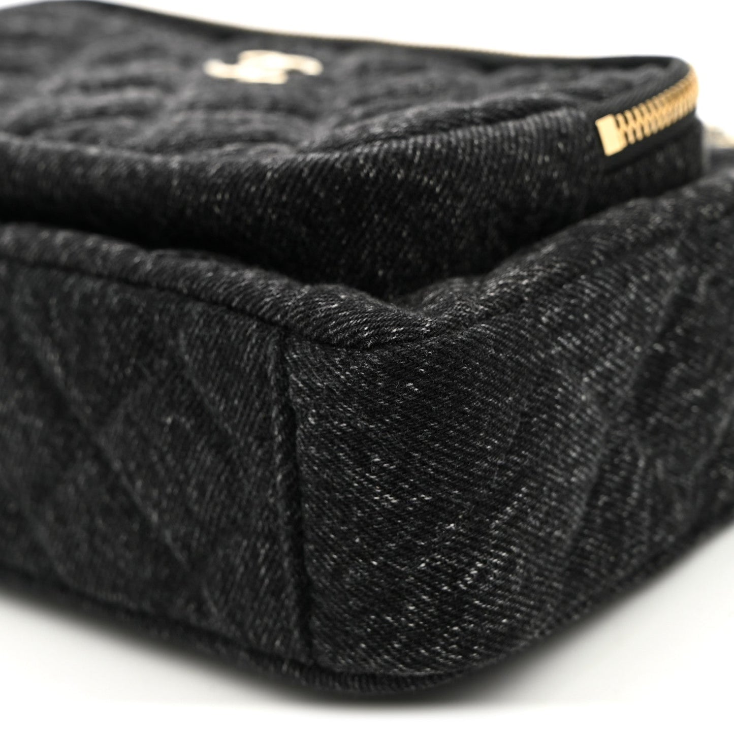 Denim Quilted Small Preppy Pocket Clutch With Chain Black