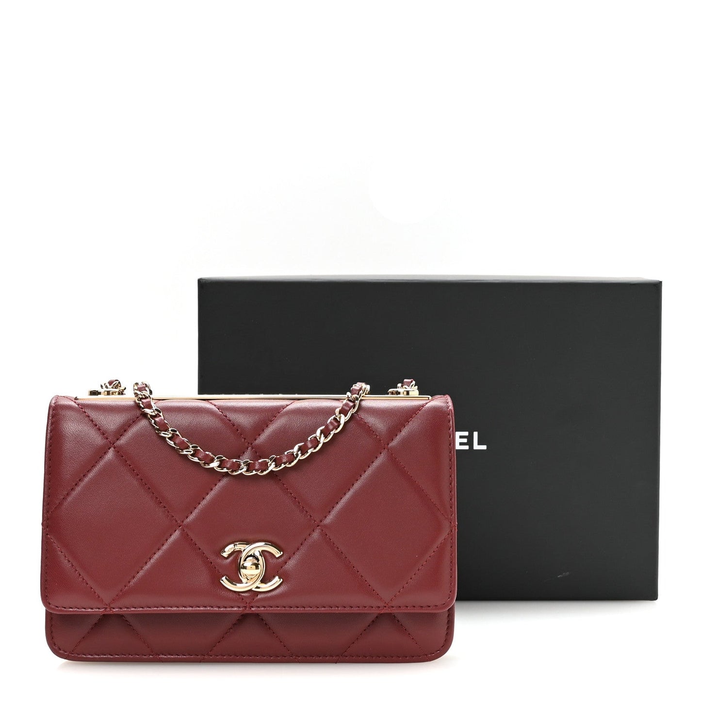Lambskin Quilted Trendy CC Wallet On Chain WOC Burgundy