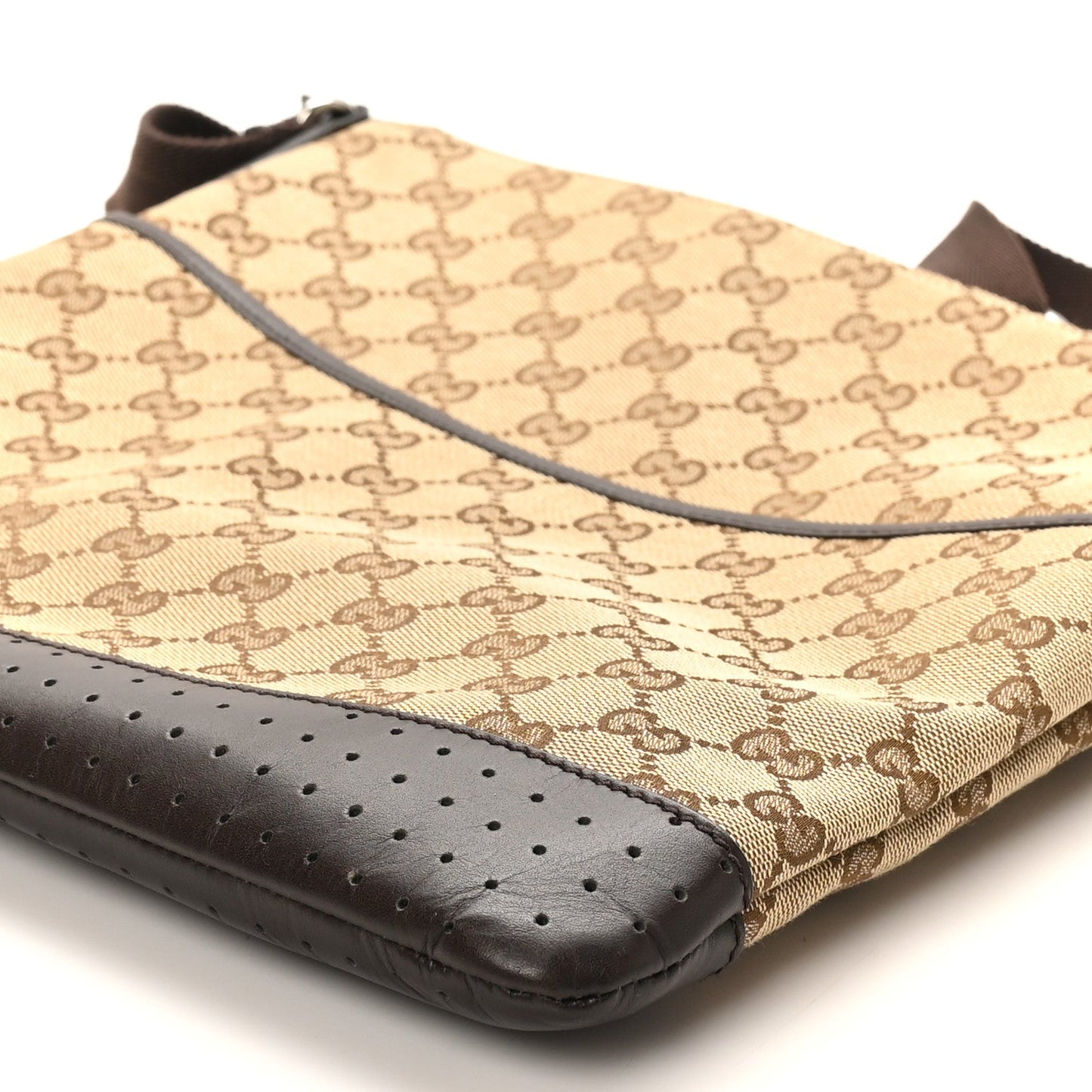 Monogram Calfskin Perforated Medium Flat Messenger Bag Dark Brown
