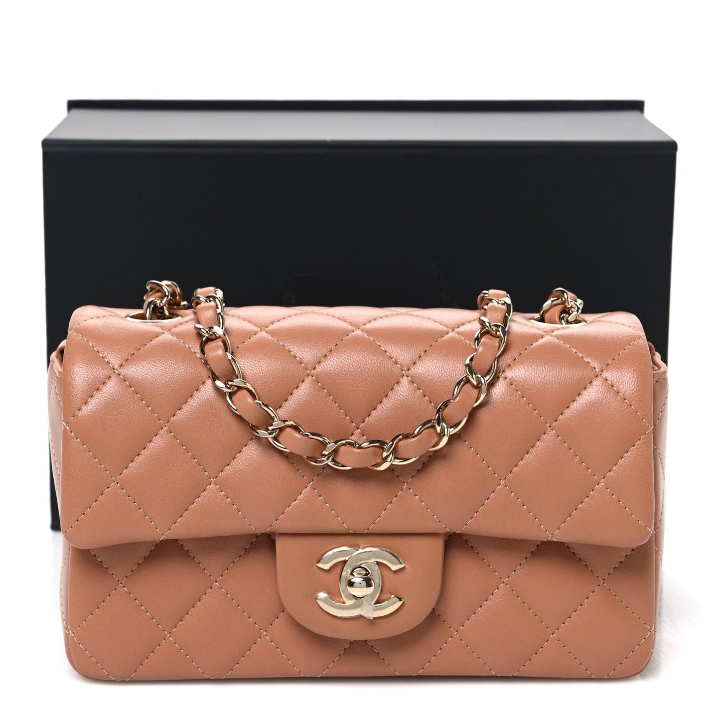 Lambskin Quilted Mini Rectangular Flap Brown