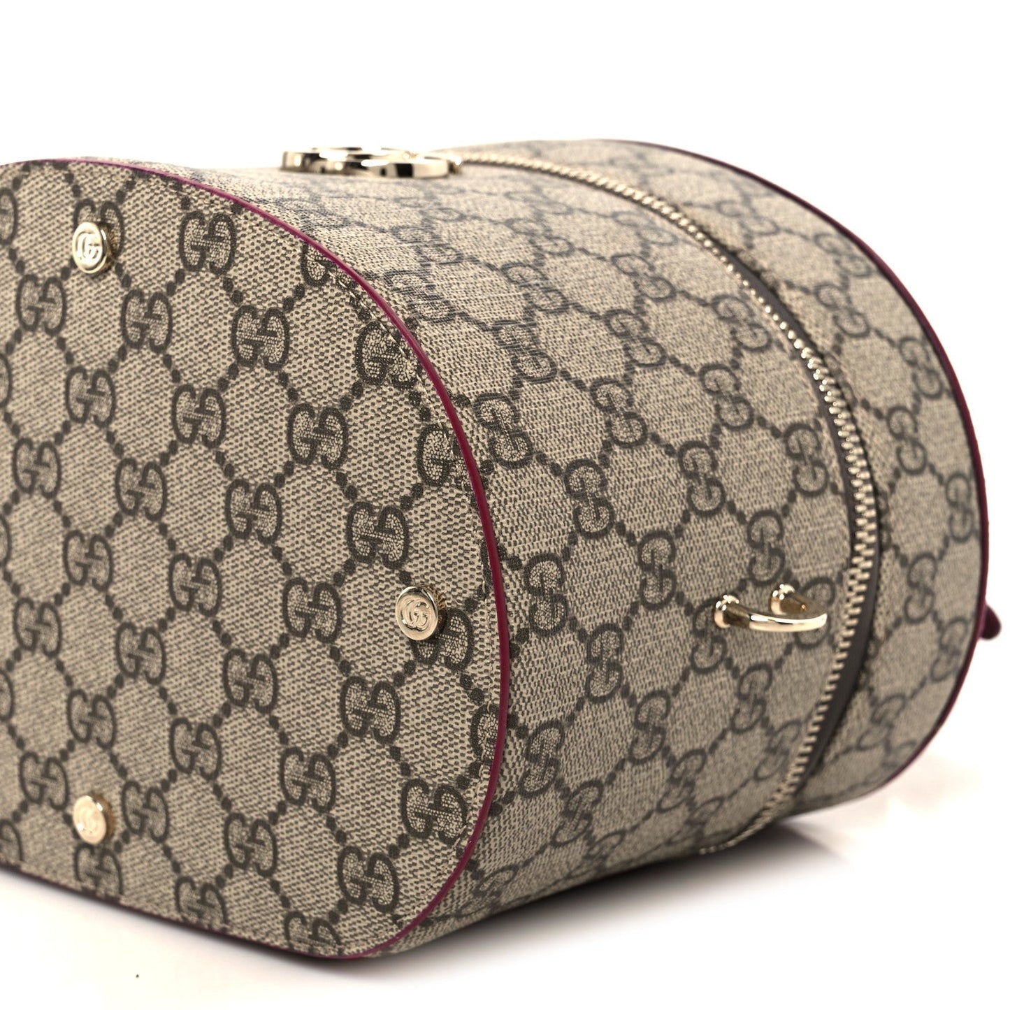 GG Supreme Monogram Ancora Calfskin Vanity Cosmetic Case Beige Ebony Rosso
