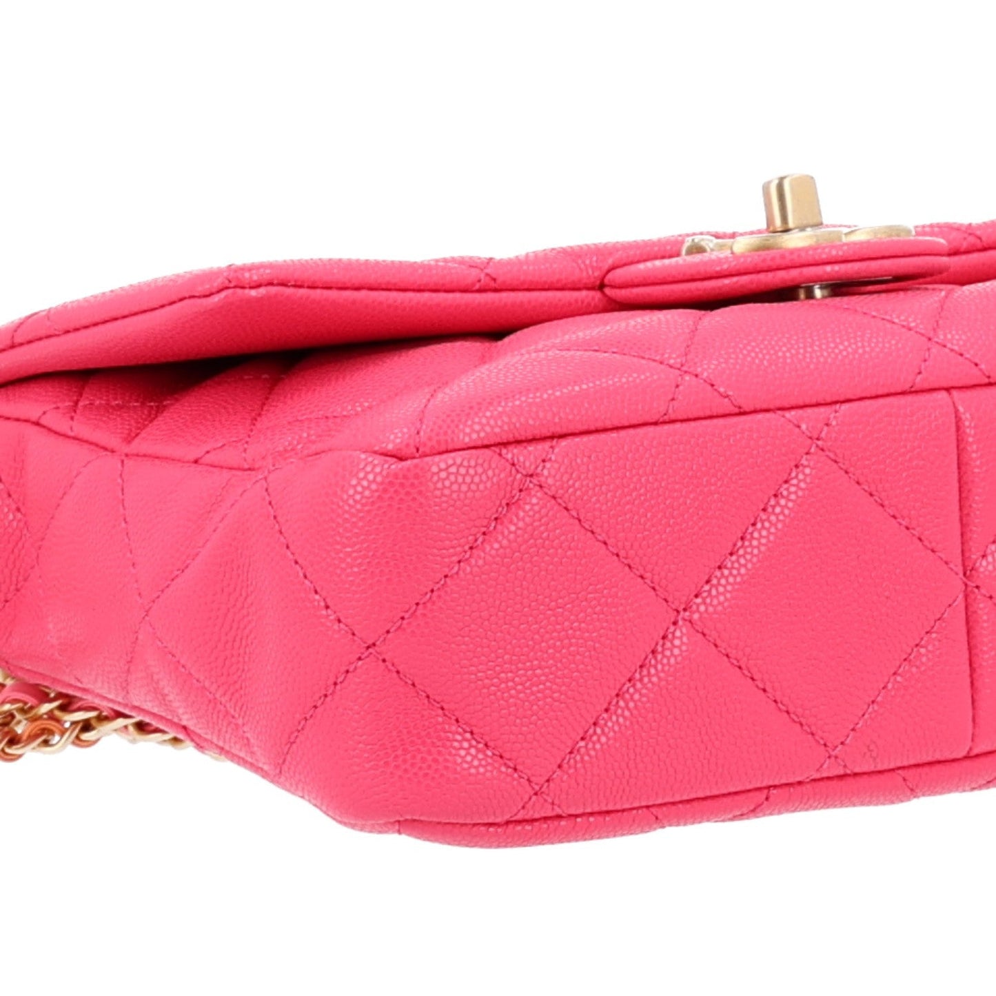 Shiny Caviar Quilted Chain Sunset Mini Flap Pink