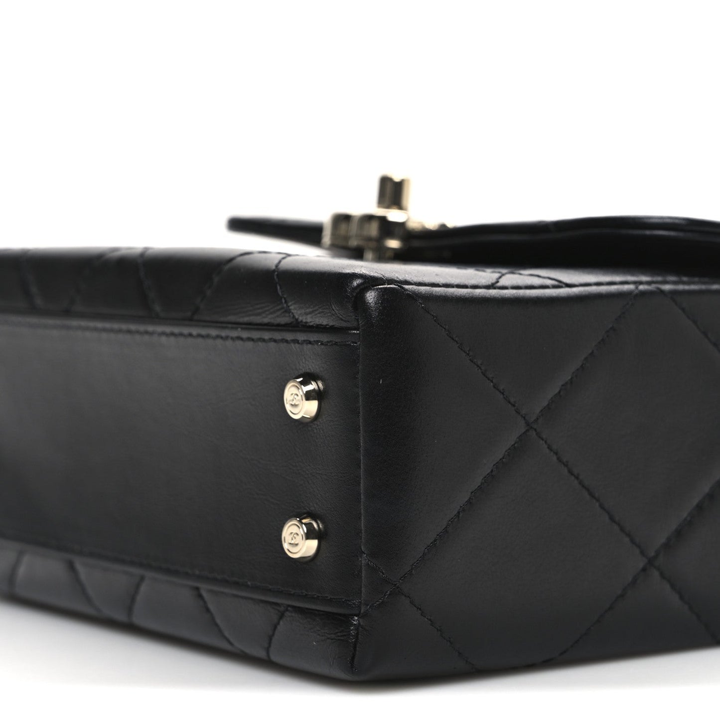 Shiny Calfskin Quilted CC Handle Vanity Flap Bag Black
