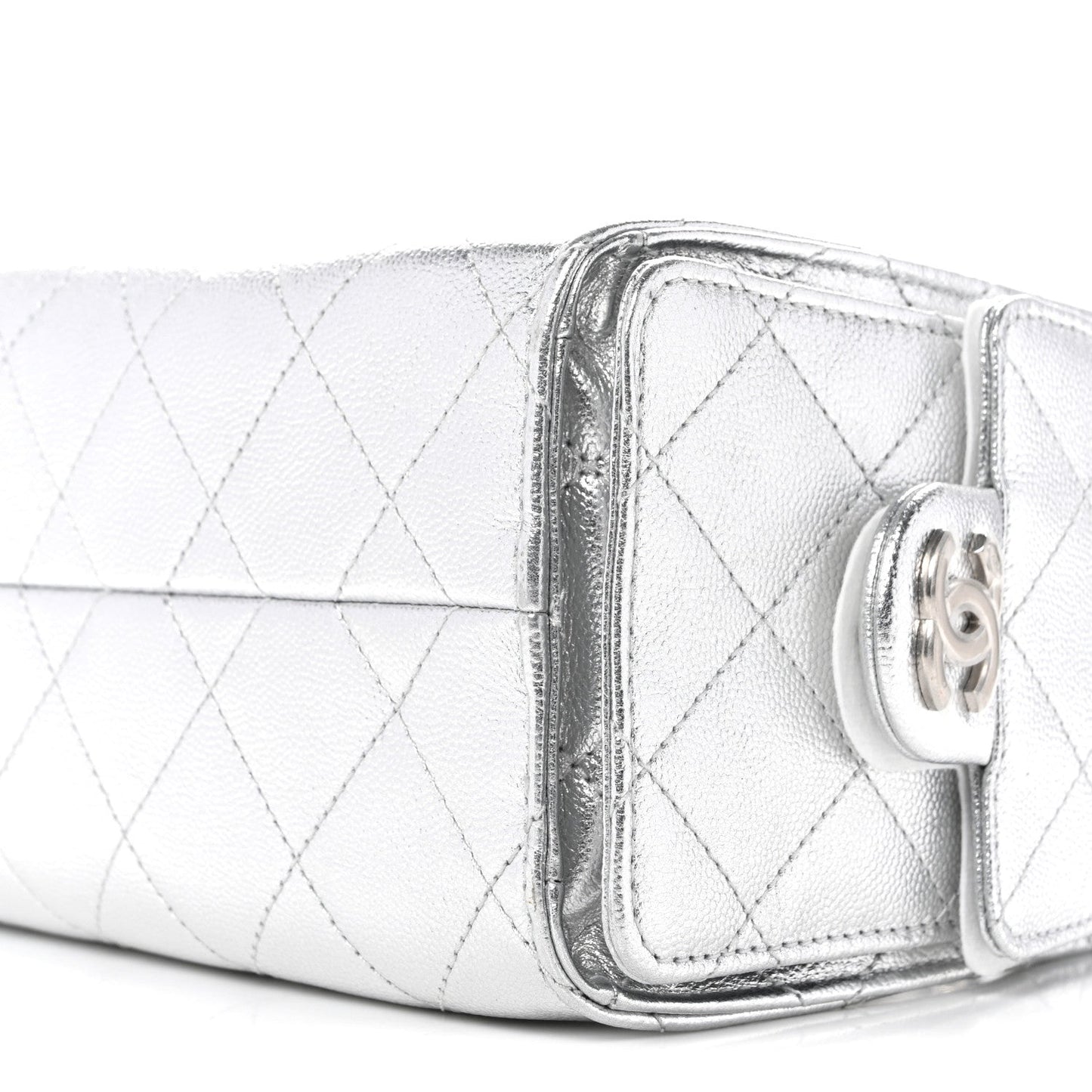 Metallic Caviar Quilted Mini Chanel 25 Handbag Silver