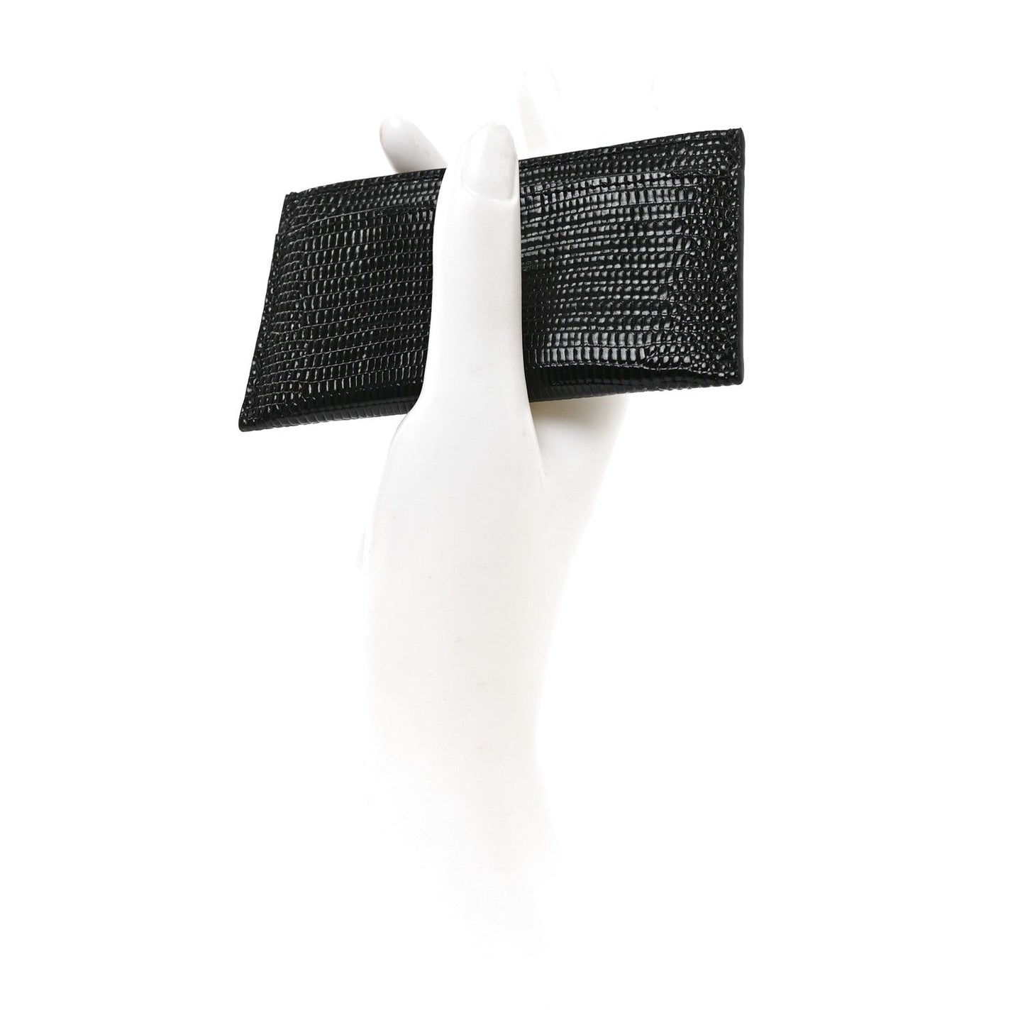 Calfskin Lizard Embossed Card Holder Black