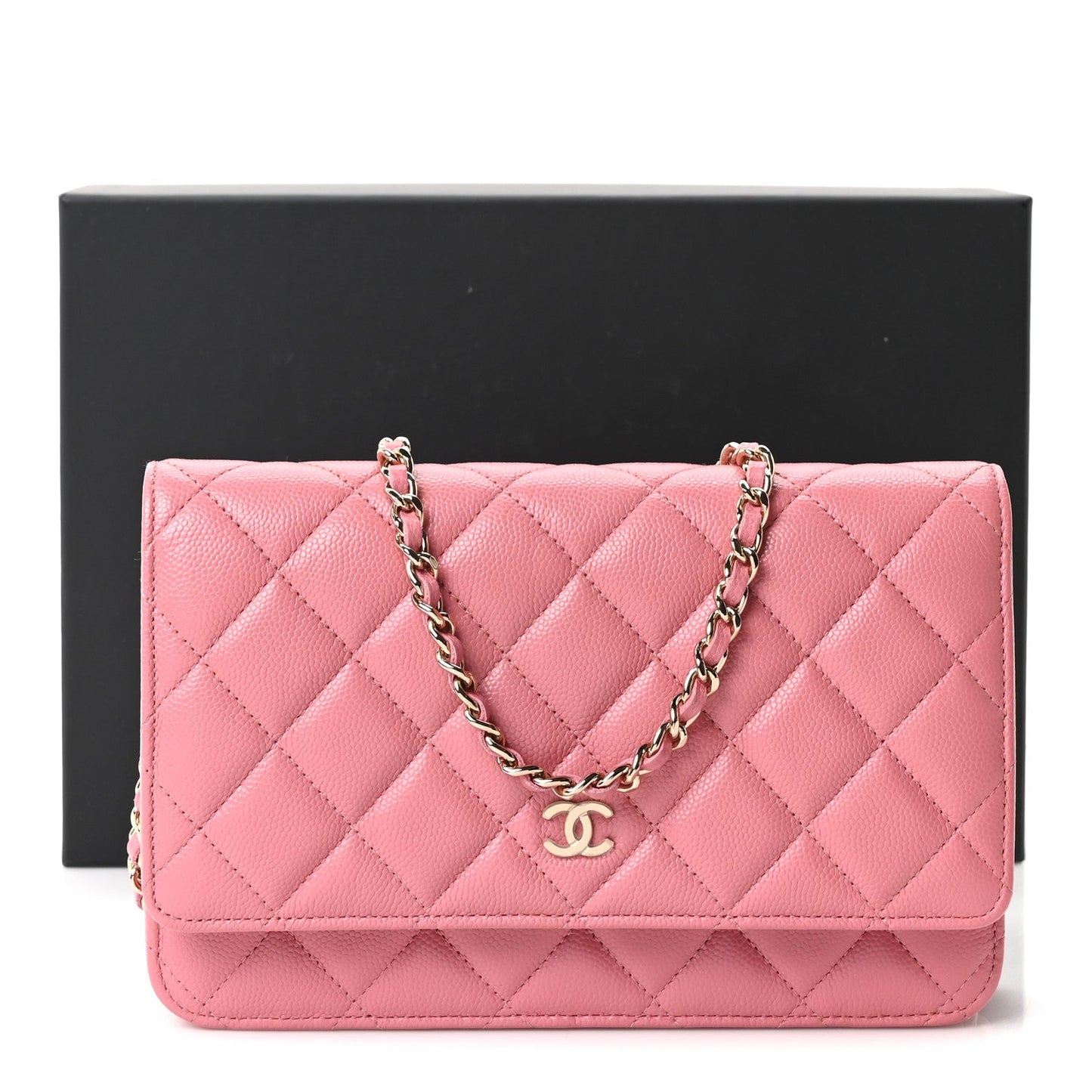 Caviar Quilted Wallet on Chain WOC Light Pink