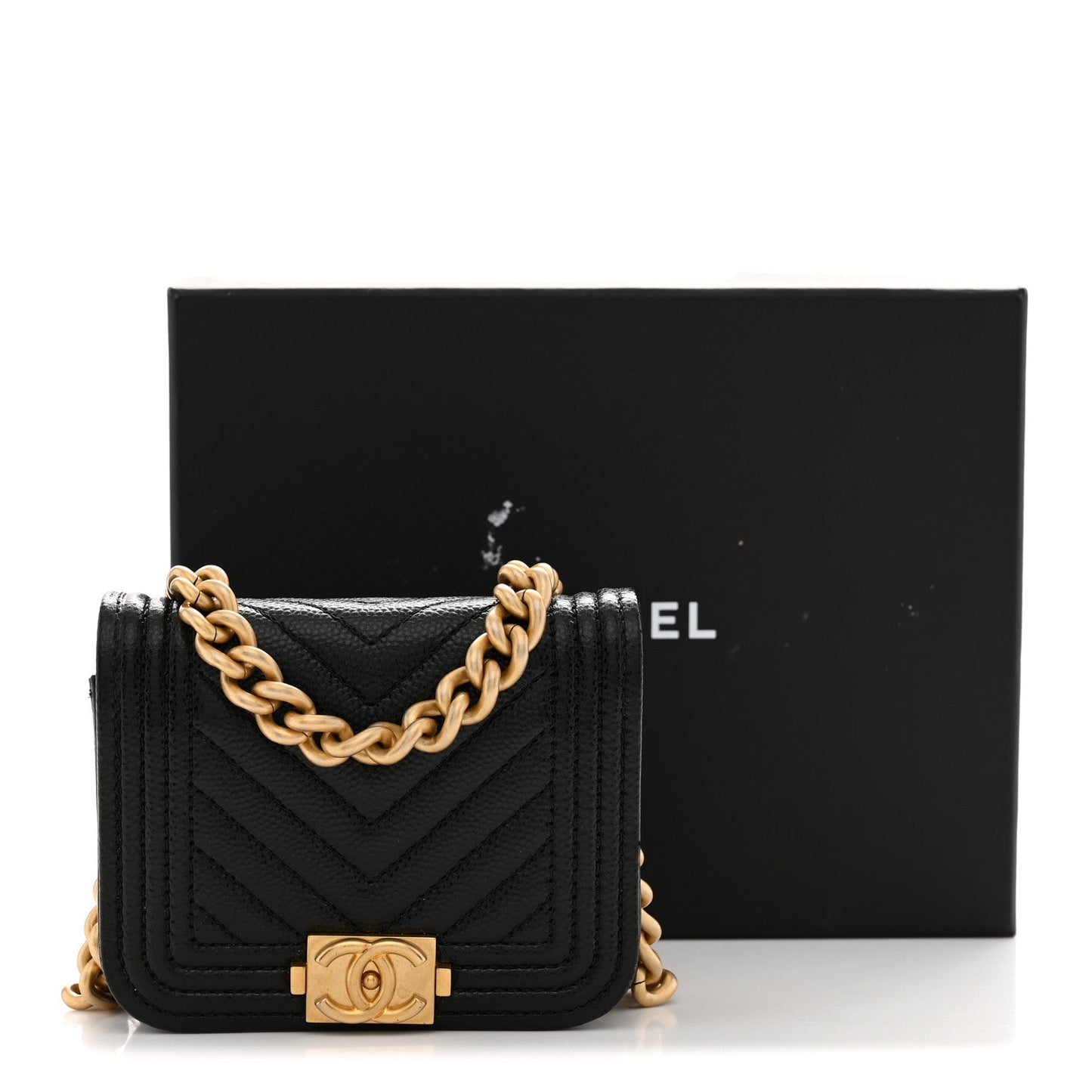 Caviar Chevron Quilted Boy Flap Waist Belt Bag Black