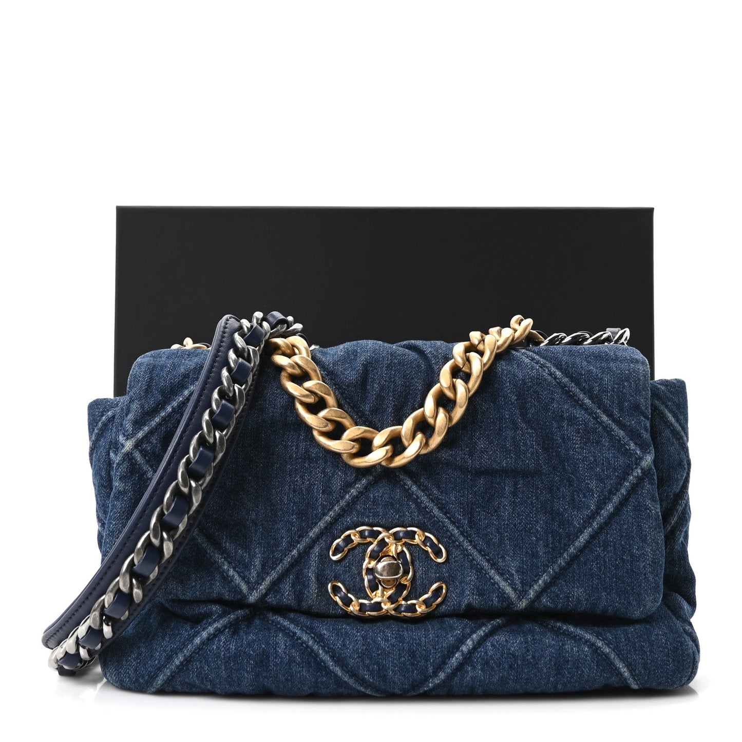 Denim Quilted Medium Chanel 19 Flap Blue